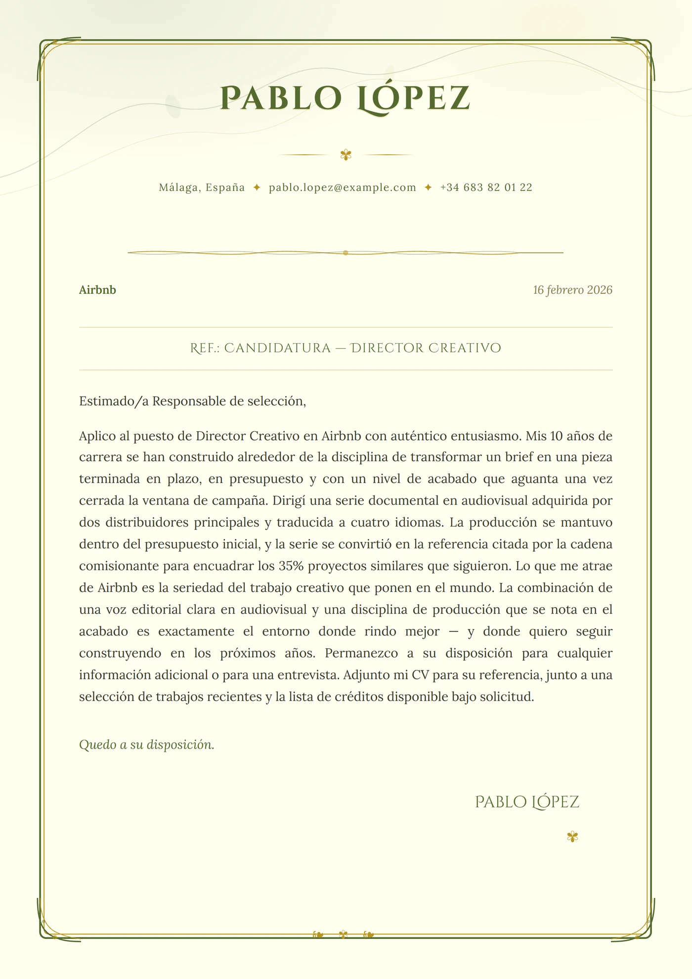 Art nouveau — Plantillas de cartas de presentación