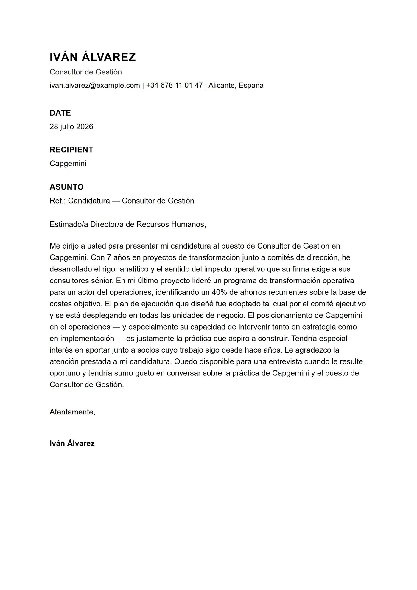 ATS secciones en negrita — Plantillas de cartas de presentación