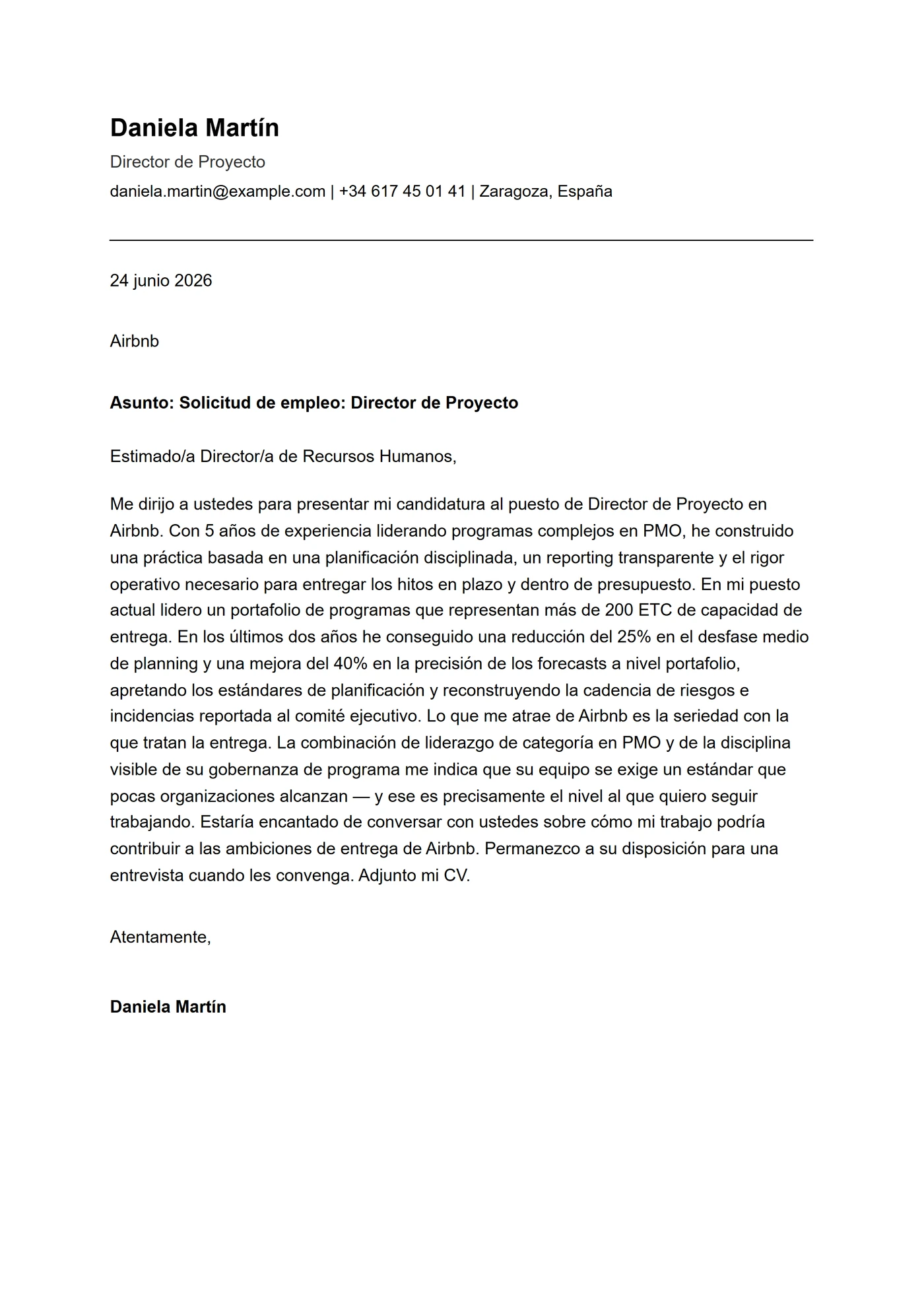 ATS filete — Plantillas de cartas de presentación