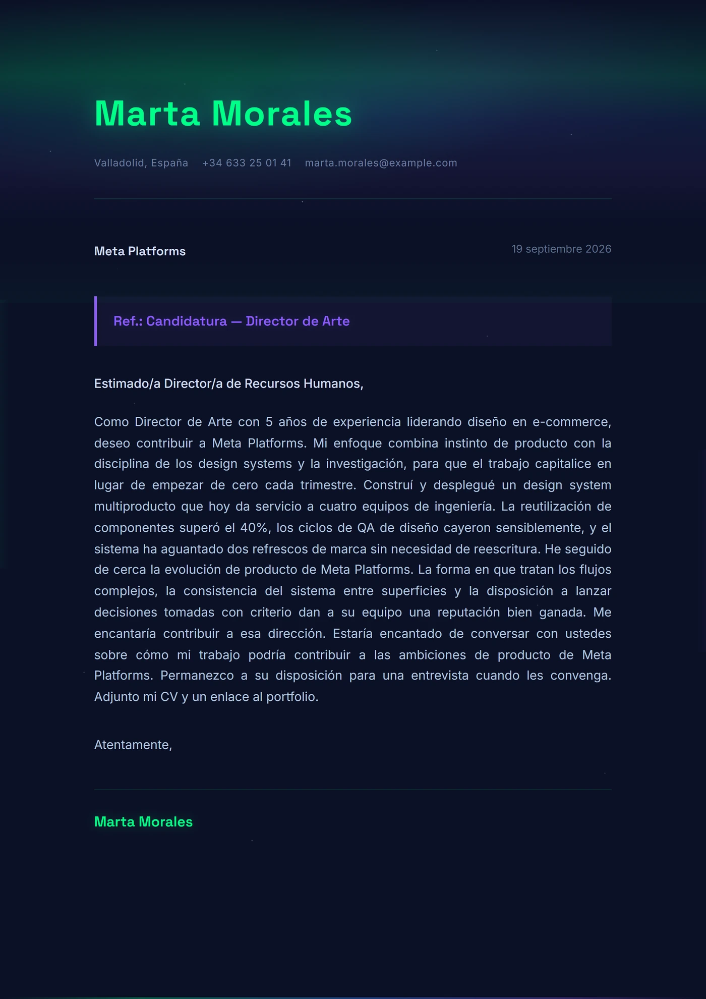 Aurora boreal — Plantillas de cartas de presentación