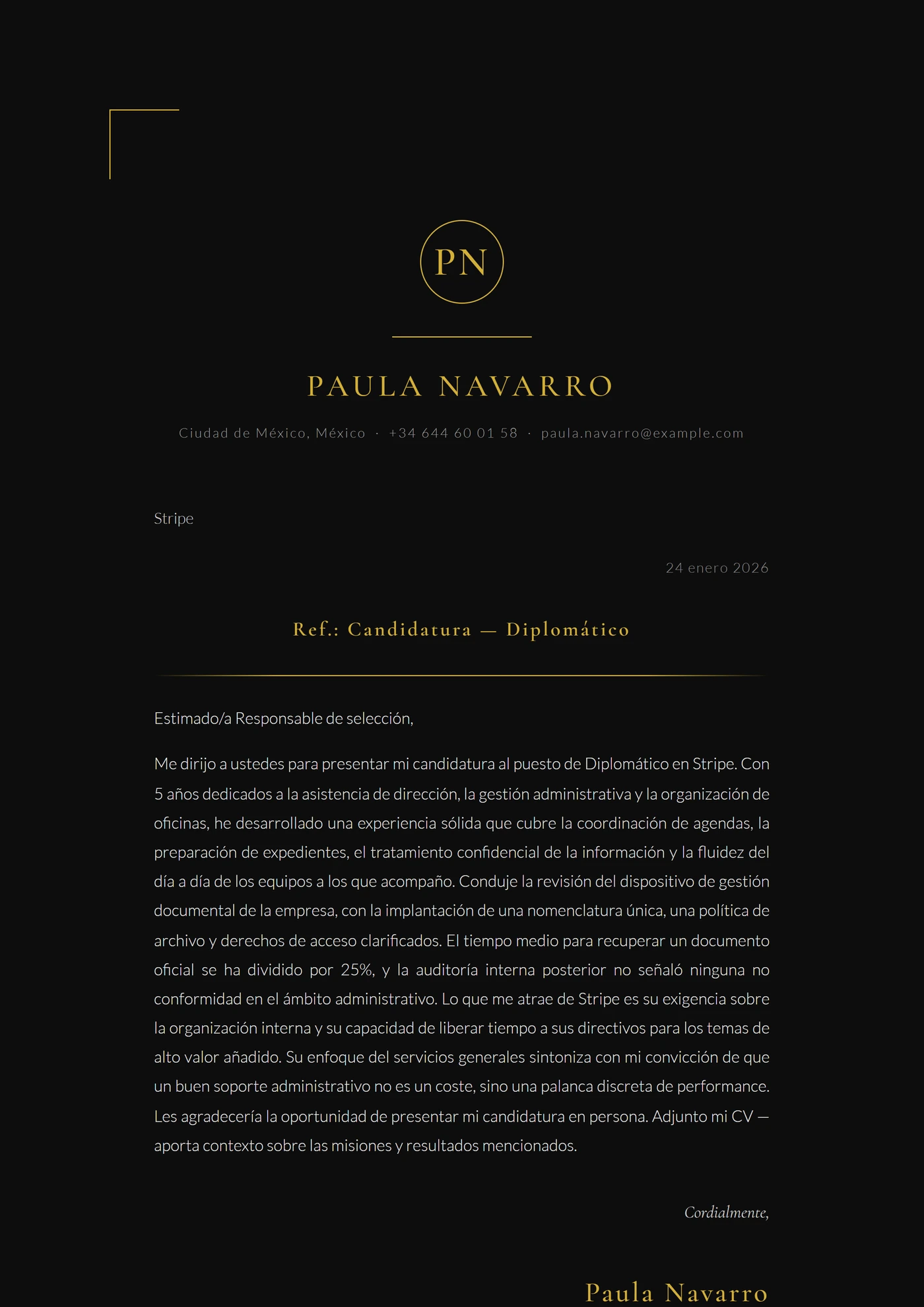 Etiqueta negra — Plantillas de cartas de presentación