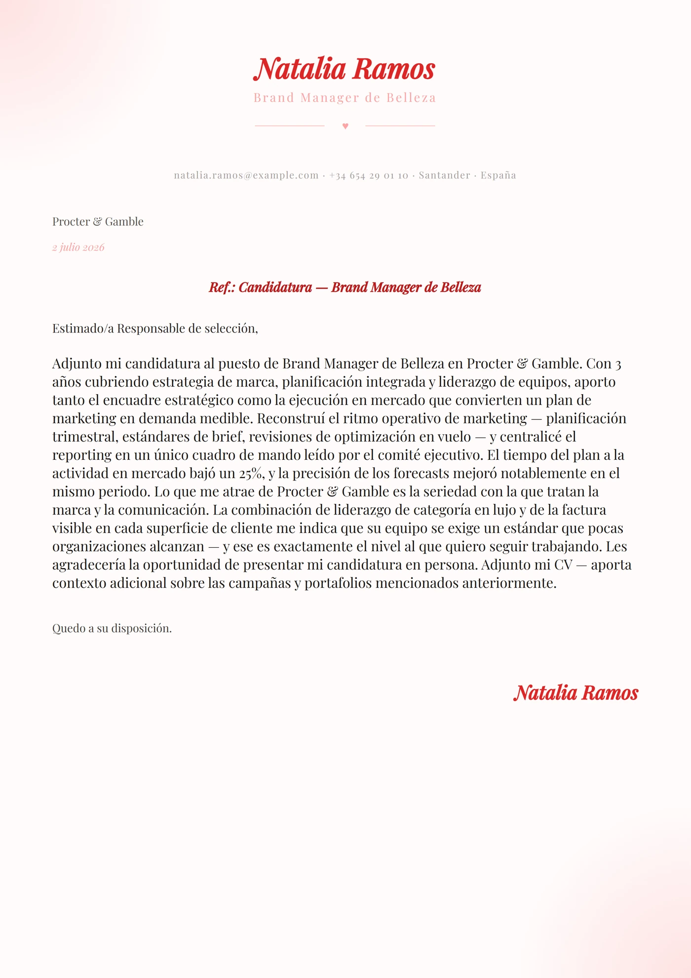 Rosa romance — Plantillas de cartas de presentación