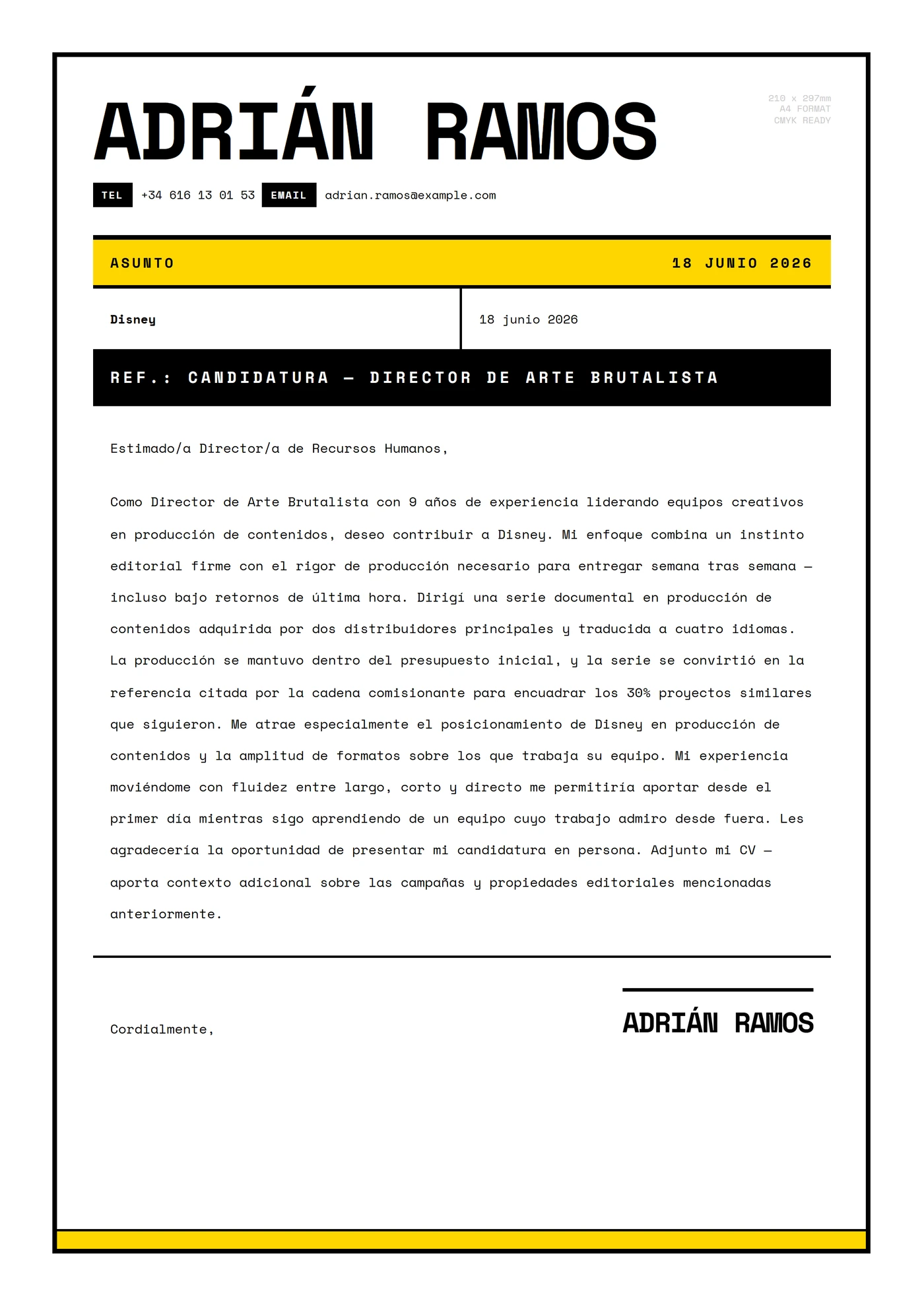 Brutalista Crudo — Plantillas de cartas de presentación