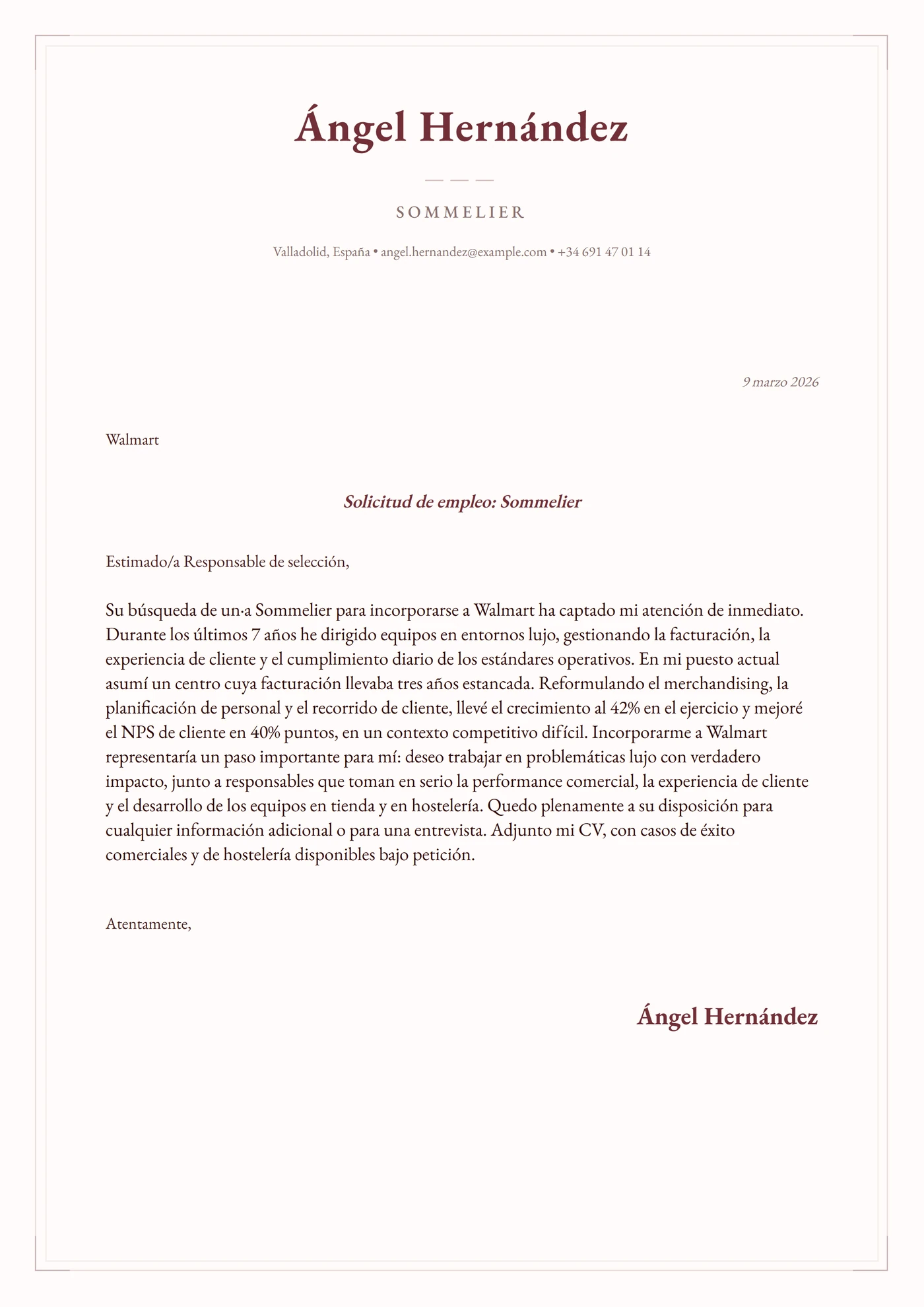 Terciopelo burdeos — Plantillas de cartas de presentación