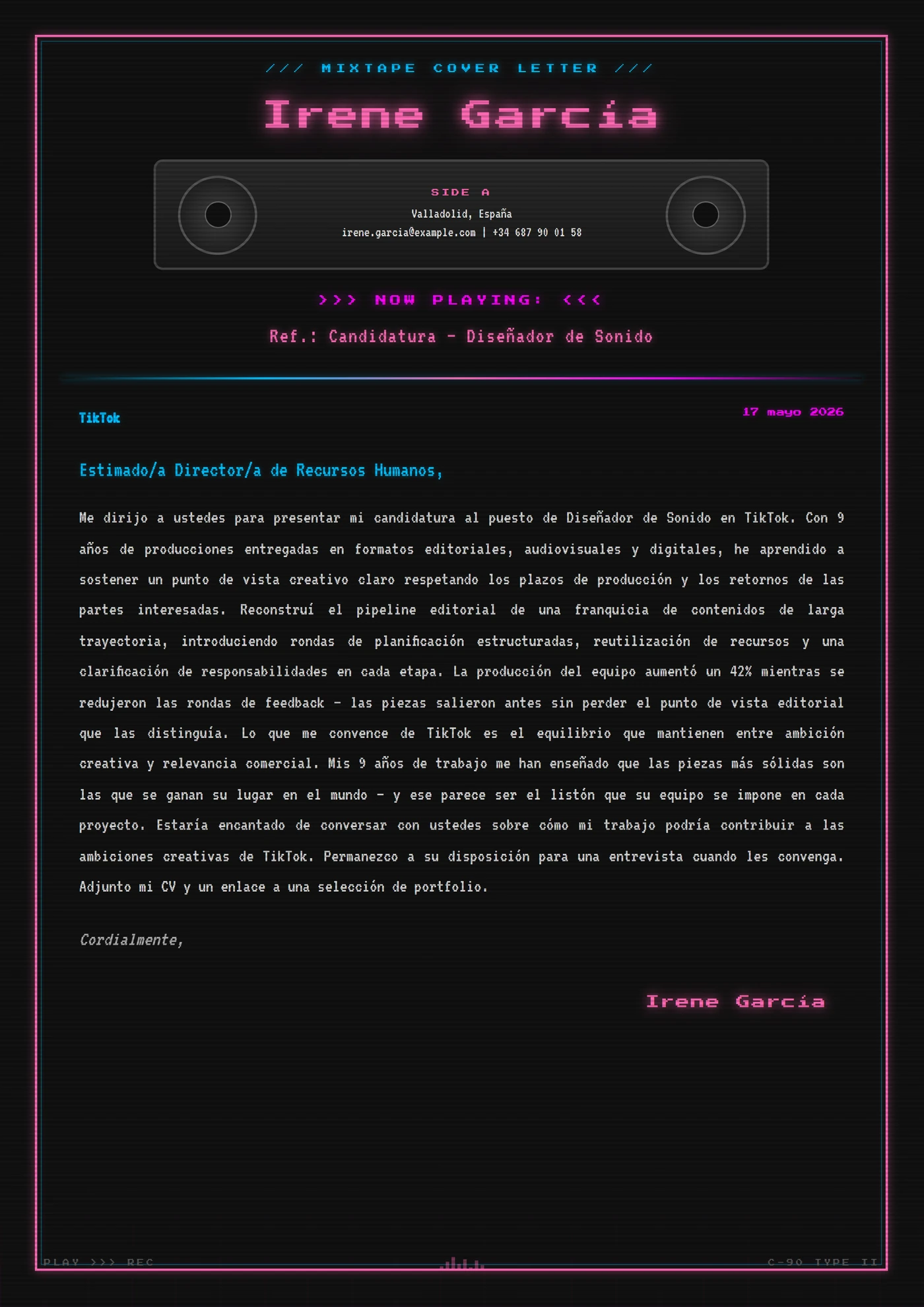 Casete — Plantillas de cartas de presentación