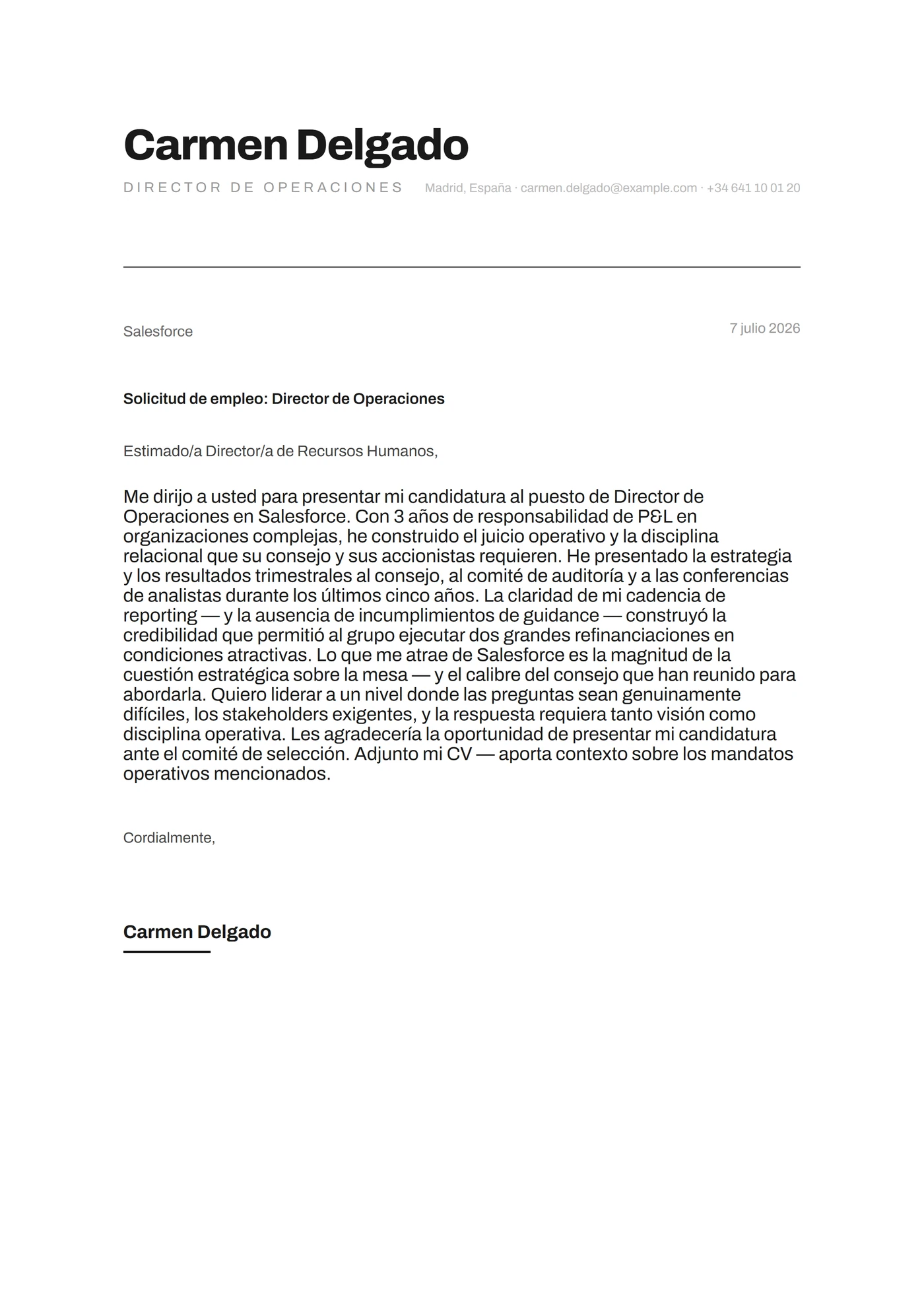 Carbón minimalista — Plantillas de cartas de presentación