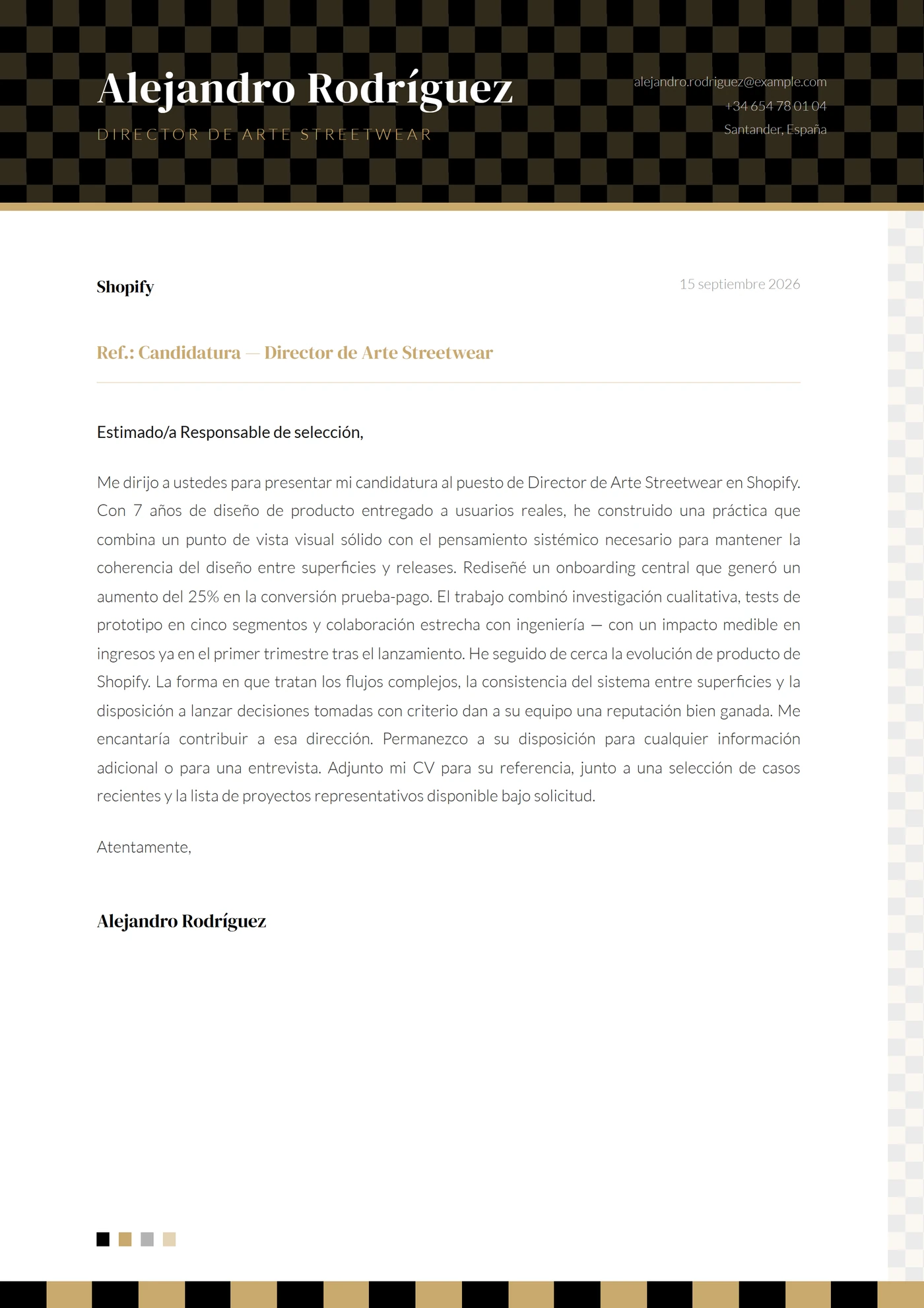 Damero — Plantillas de cartas de presentación