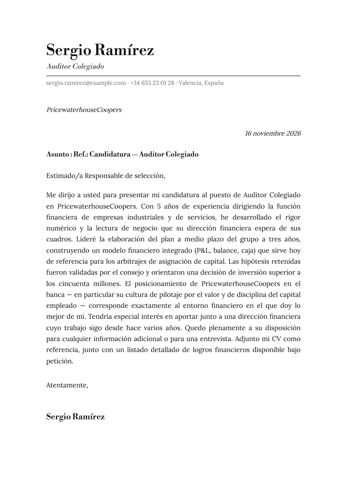 Clásica Bookman — Plantillas de cartas de presentación