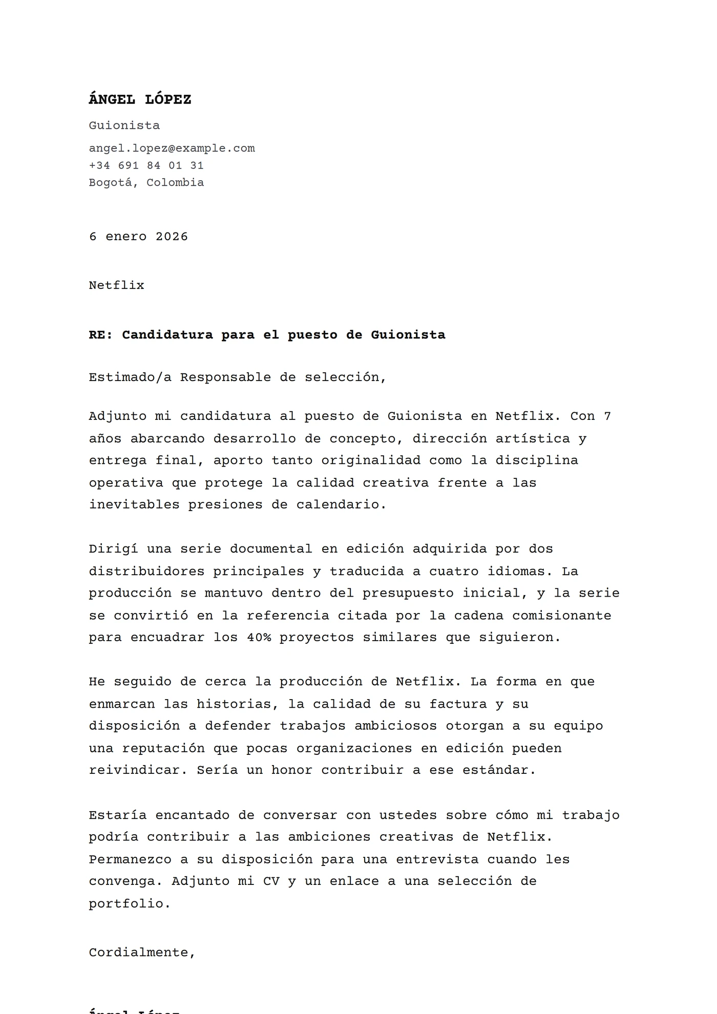Clásica Courier — Plantillas de cartas de presentación