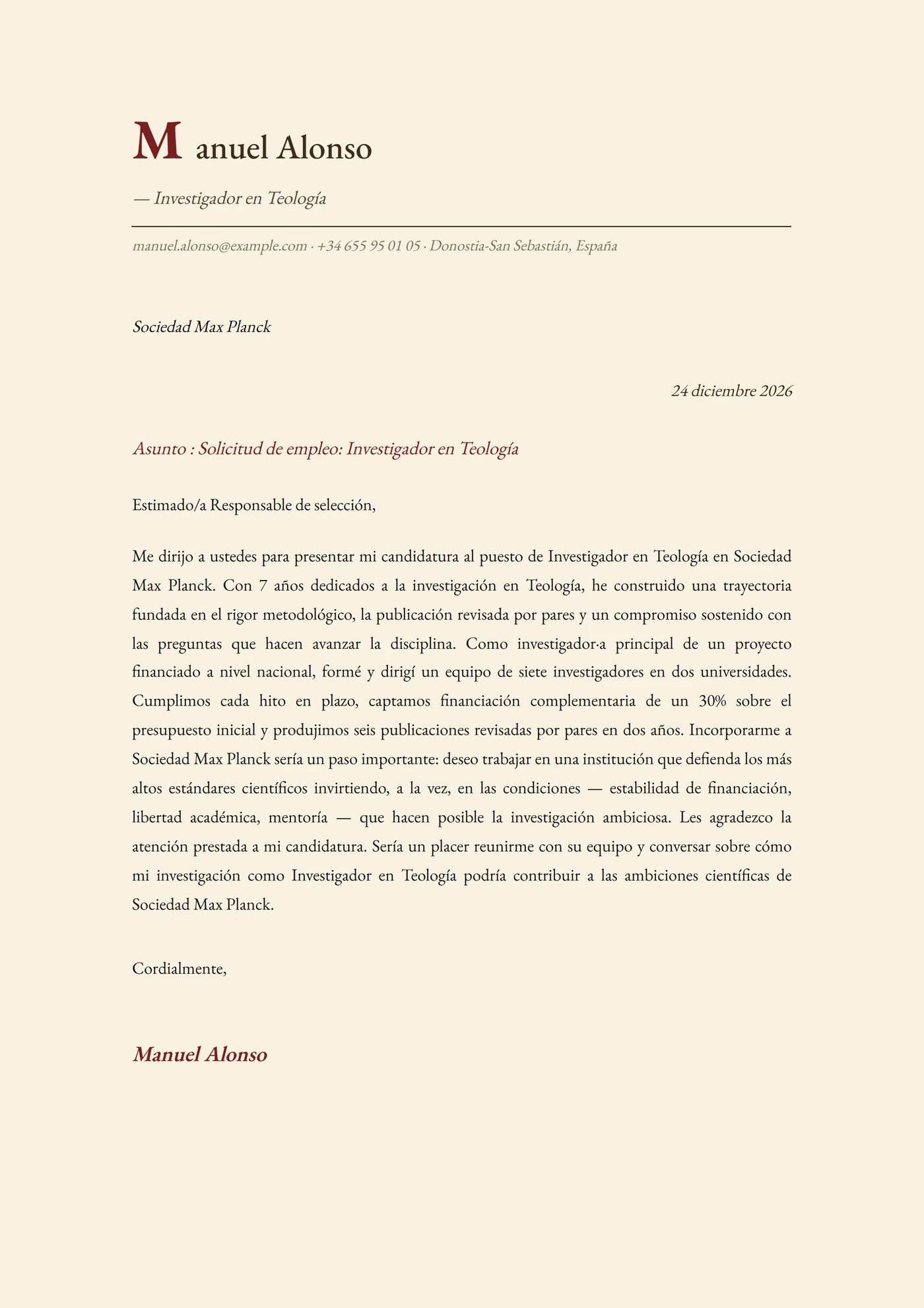 Clásica Monástica — Plantillas de cartas de presentación