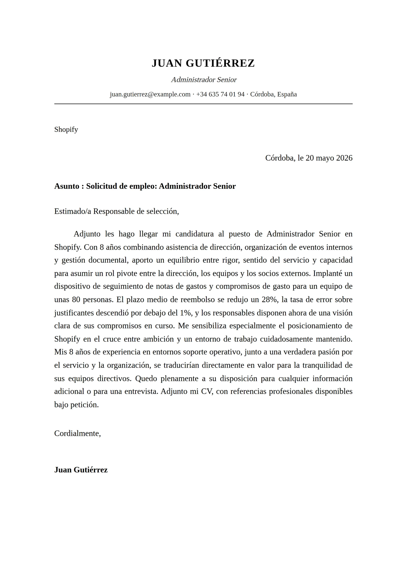 Clásica Tradicional — Plantillas de cartas de presentación