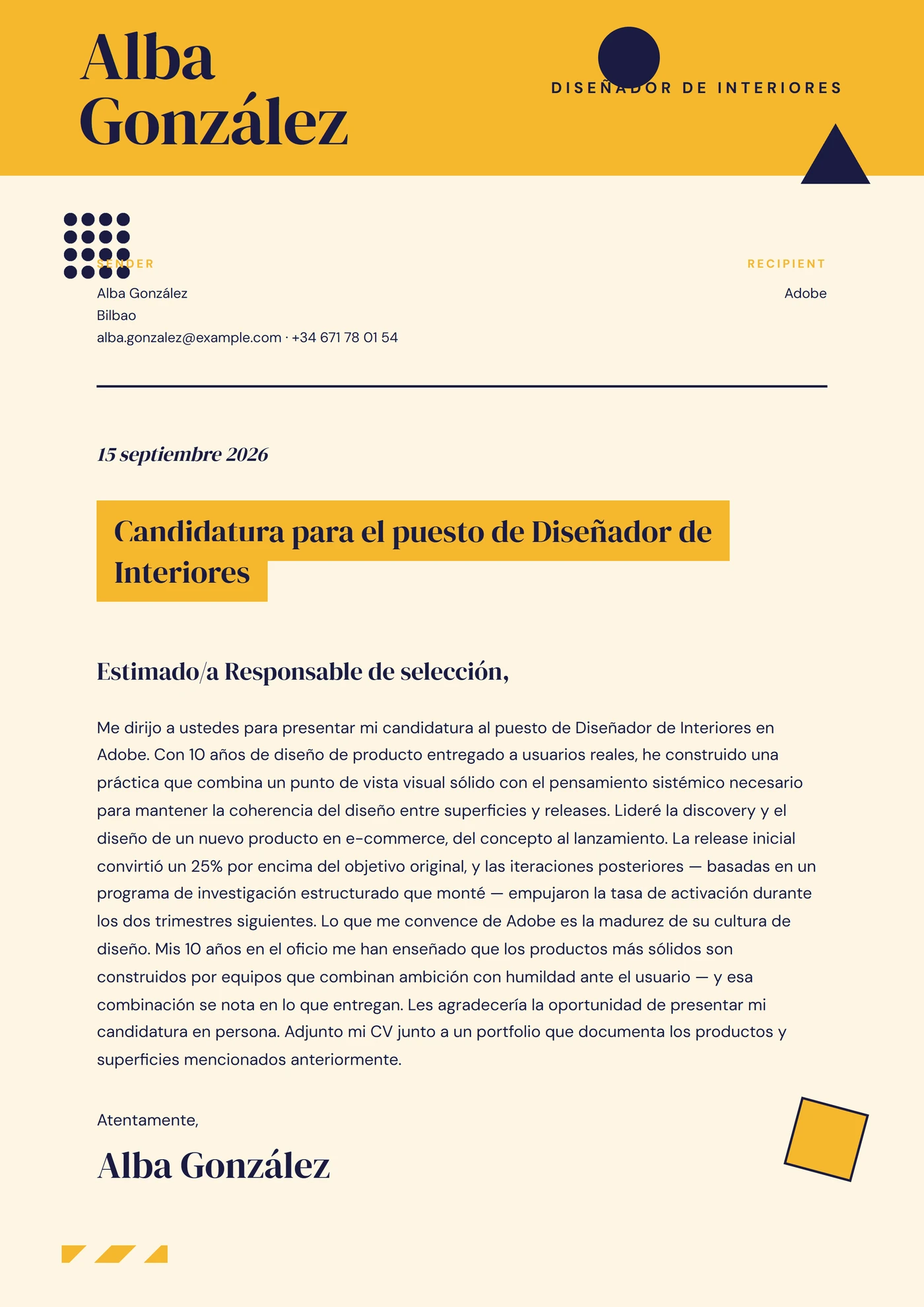 Bloques de color — Plantillas de cartas de presentación