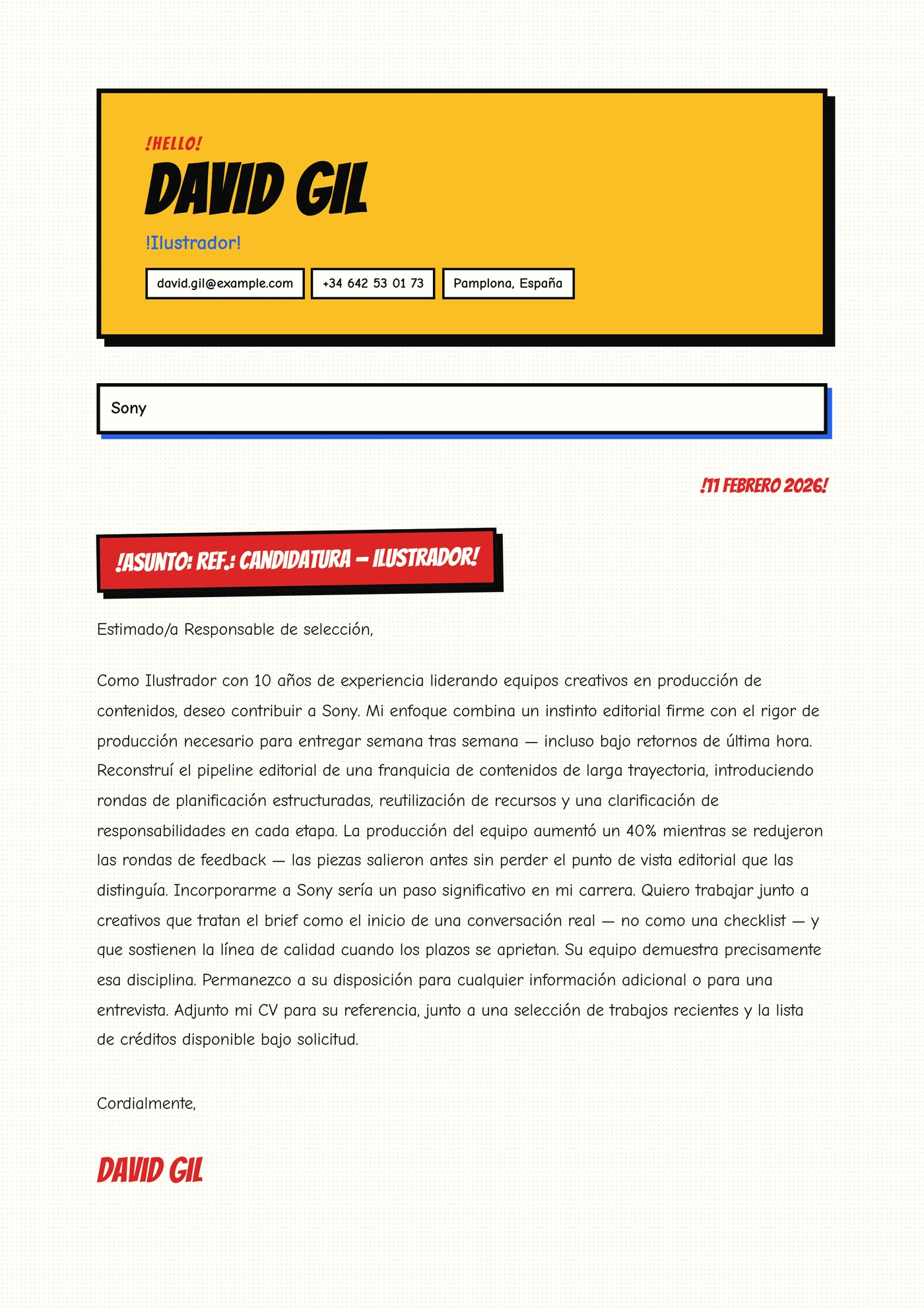 Tira cómica — Plantillas de cartas de presentación