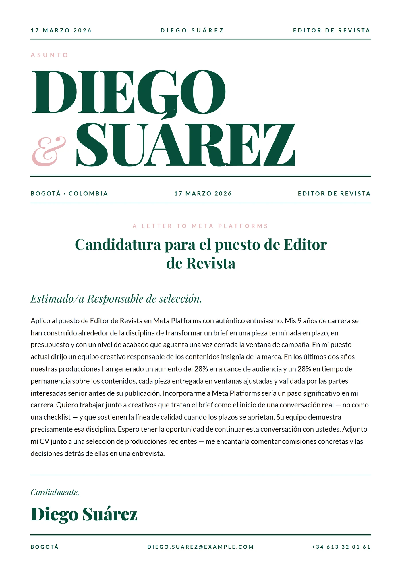 Revista editorial — Plantillas de cartas de presentación