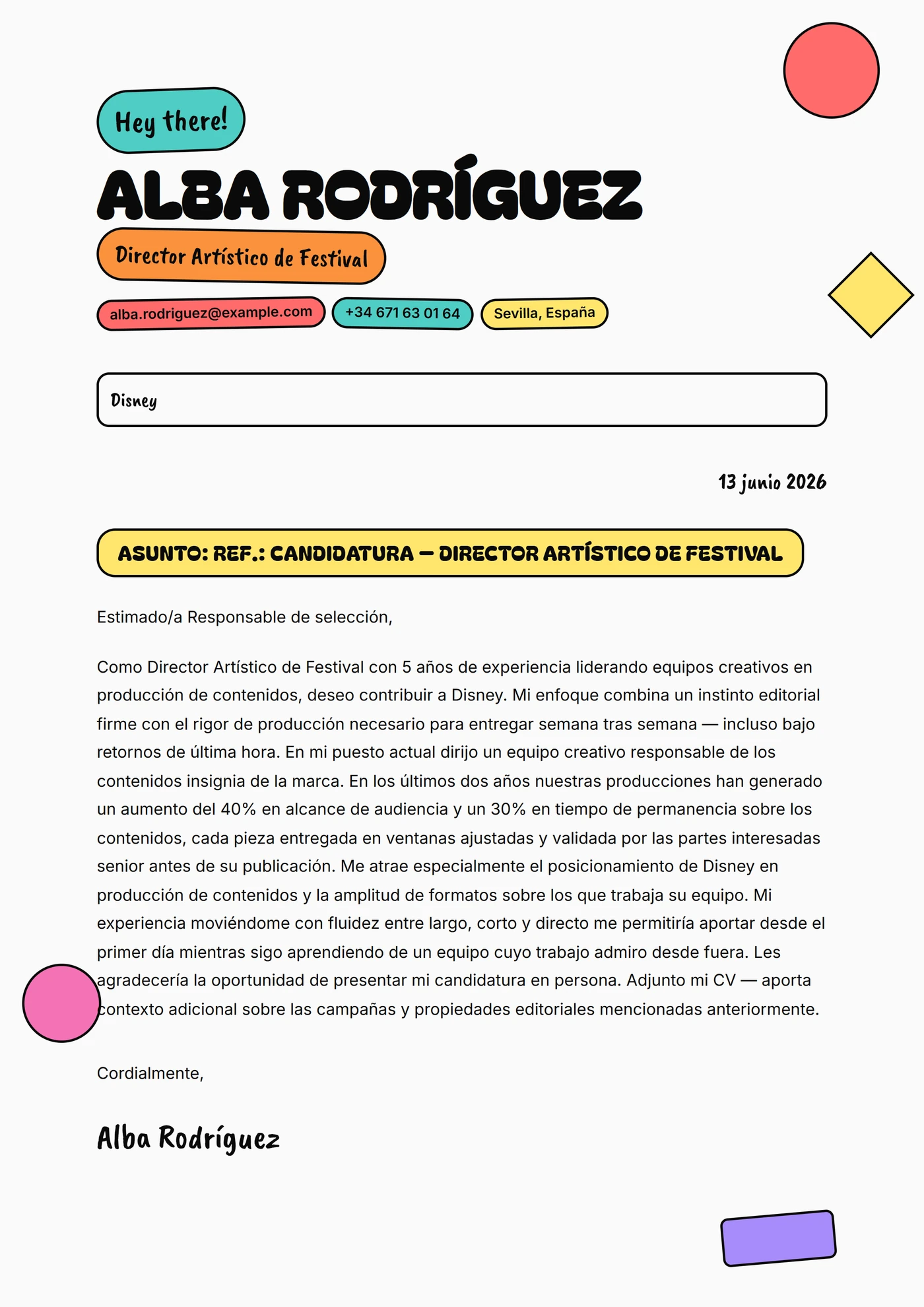 Cartel pop — Plantillas de cartas de presentación