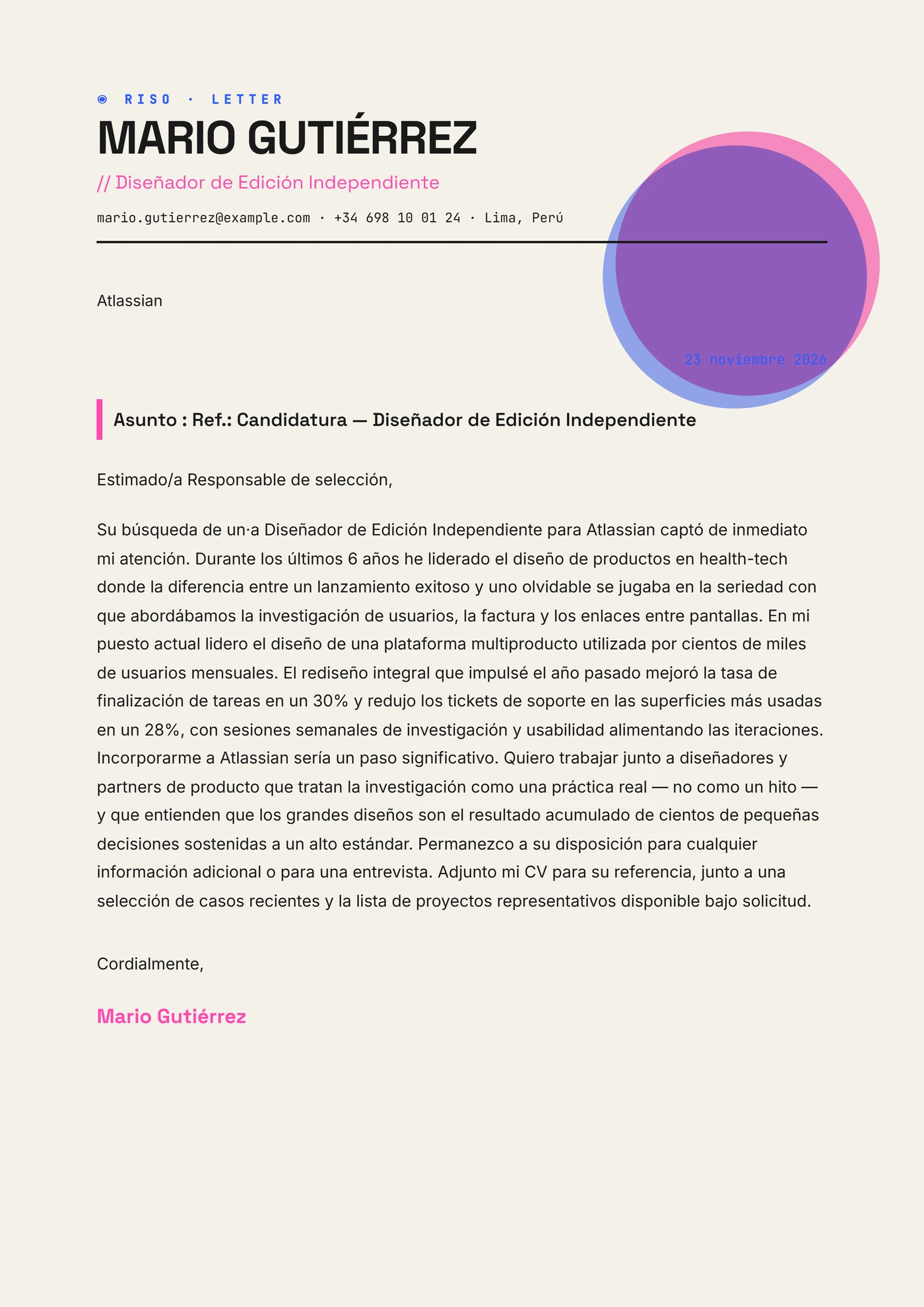 Riso print — Plantillas de cartas de presentación