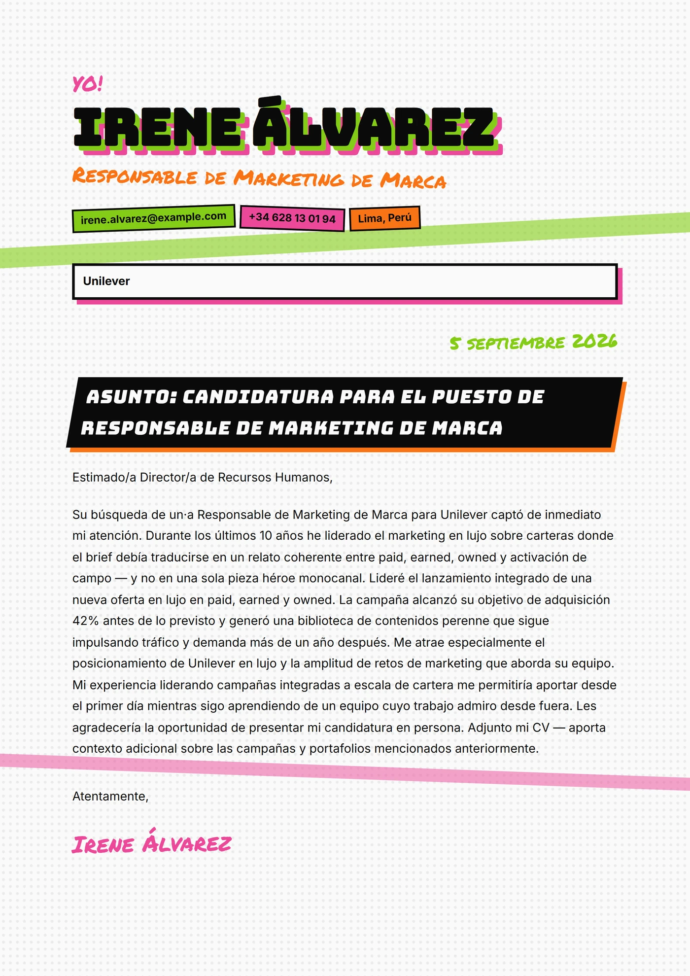 Marca skater — Plantillas de cartas de presentación
