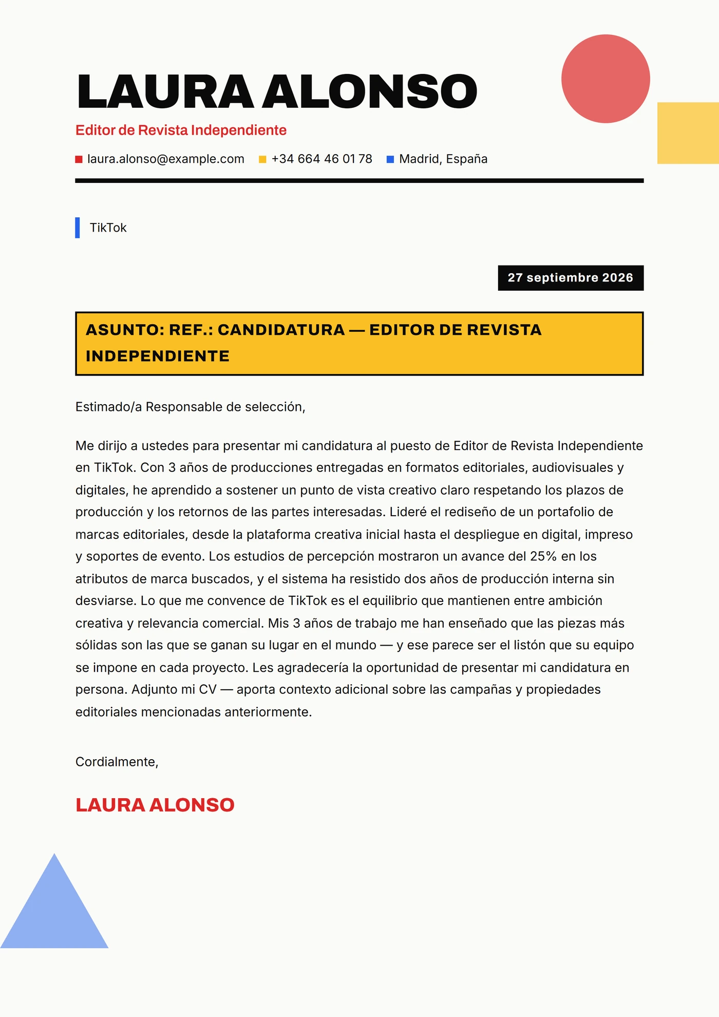Impresión zine — Plantillas de cartas de presentación