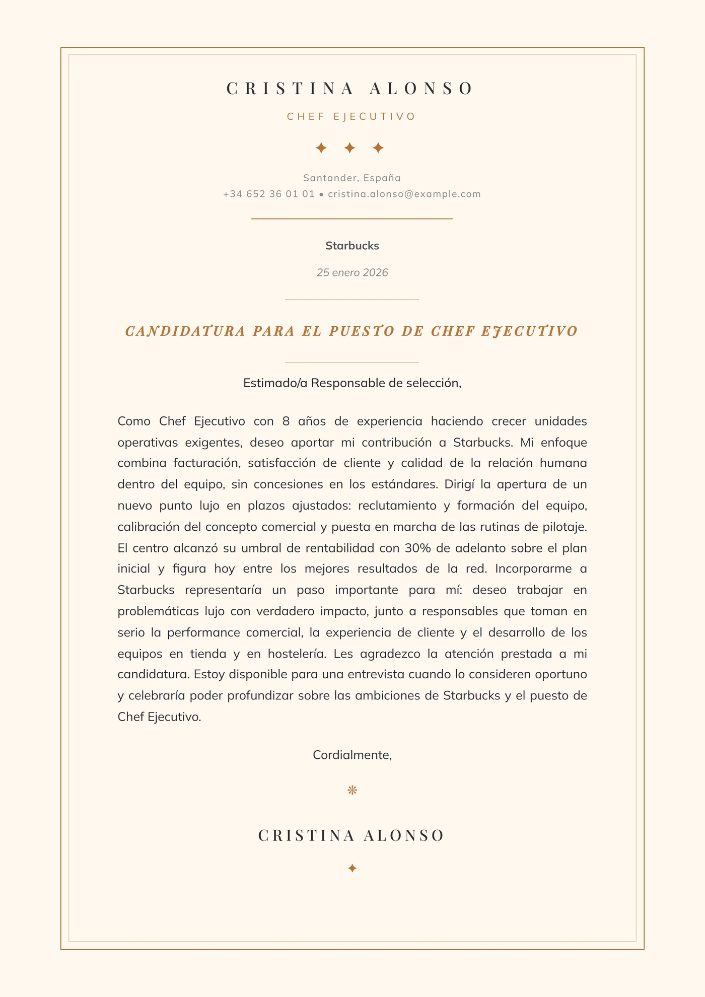 Artesano Culinario — Plantillas de cartas de presentación
