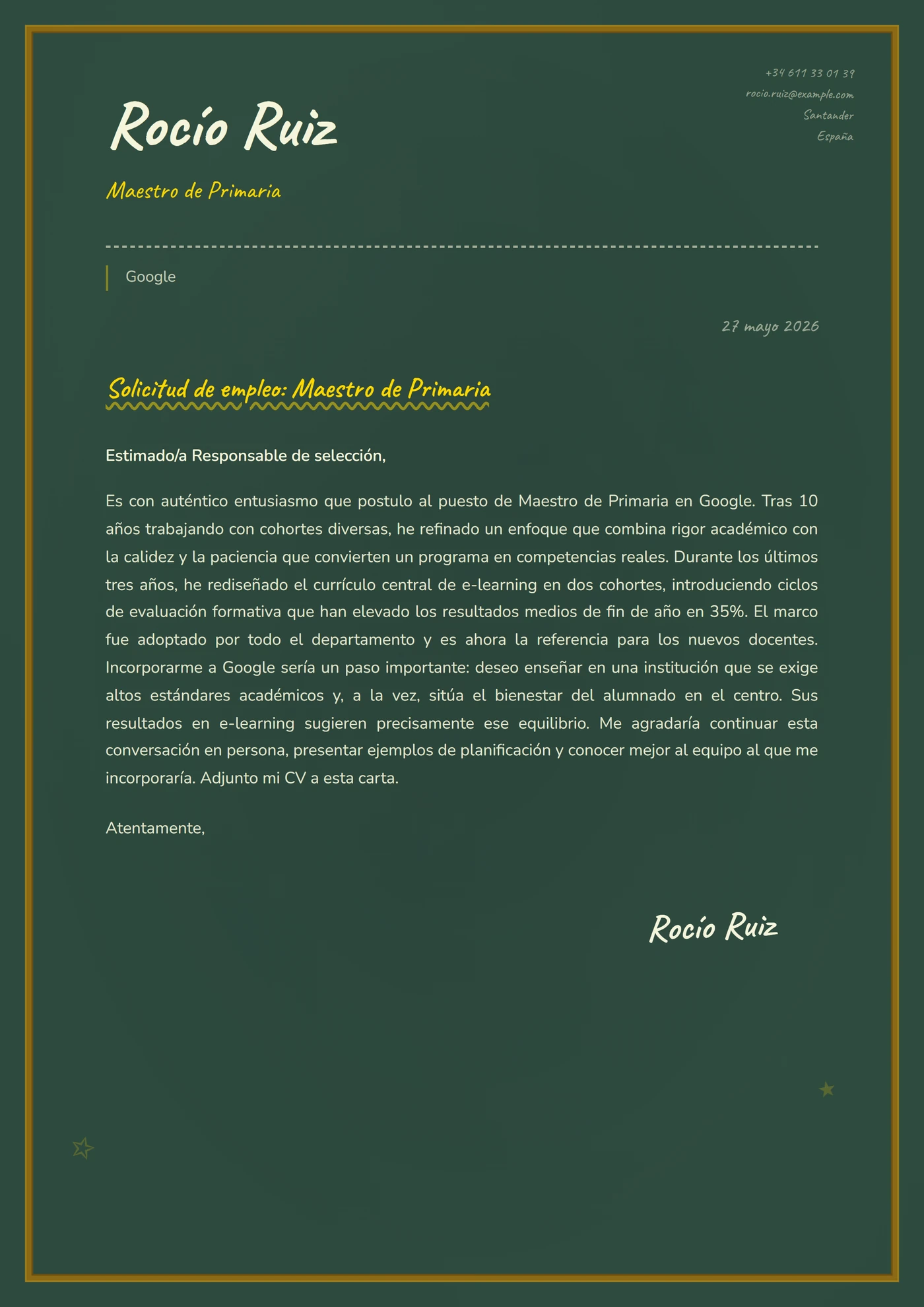 Pizarra — Plantillas de cartas de presentación