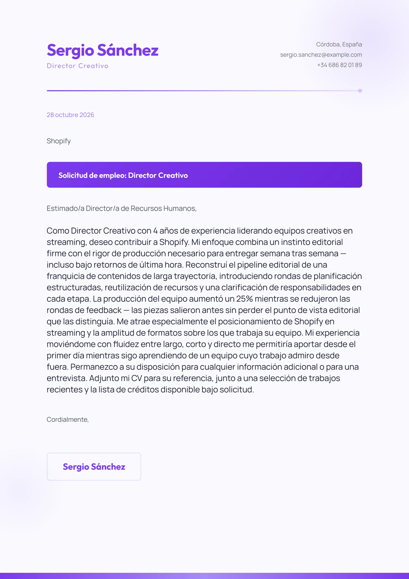 Violeta Eléctrico — Plantillas de cartas de presentación