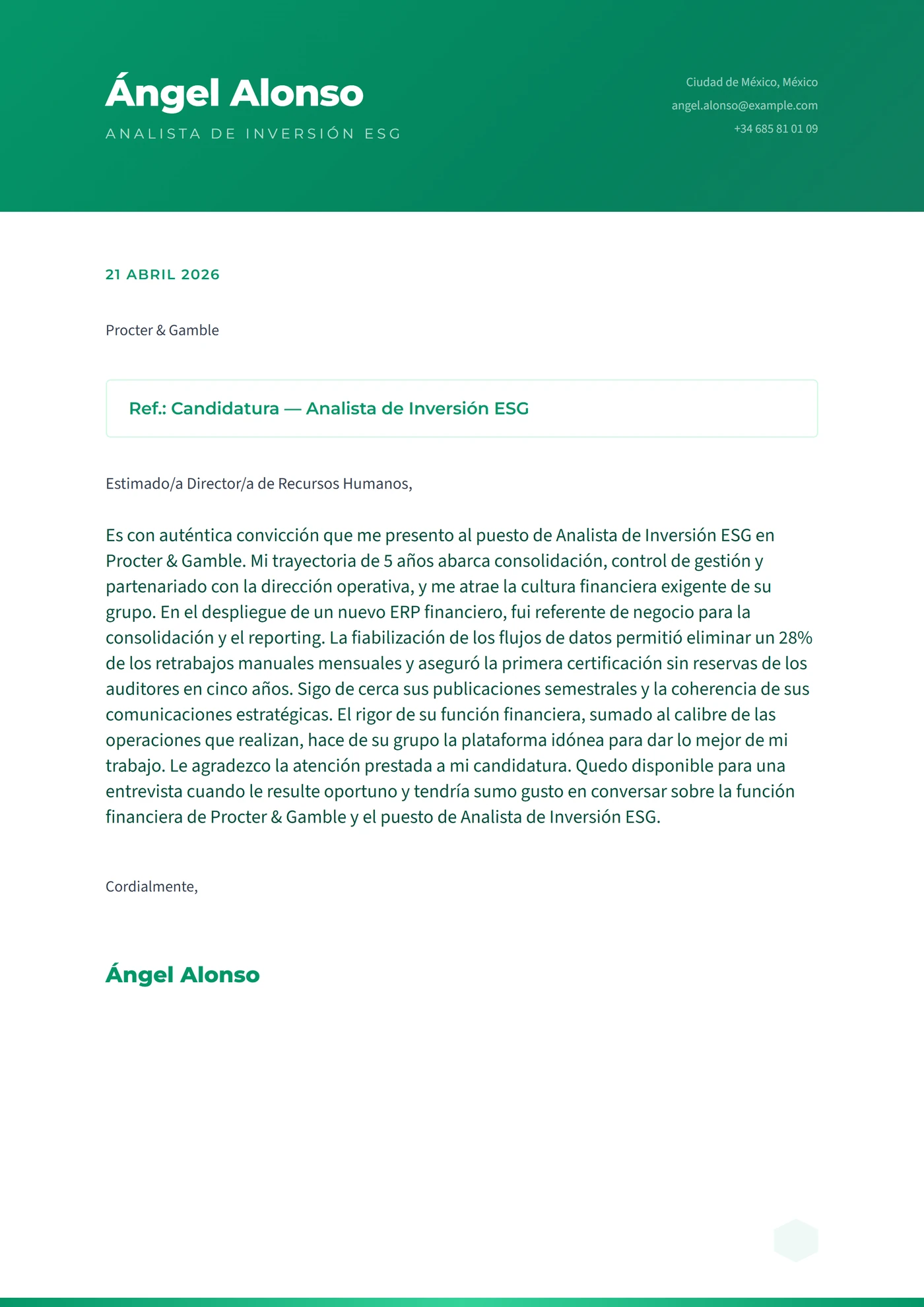 Ciudad Esmeralda — Plantillas de cartas de presentación