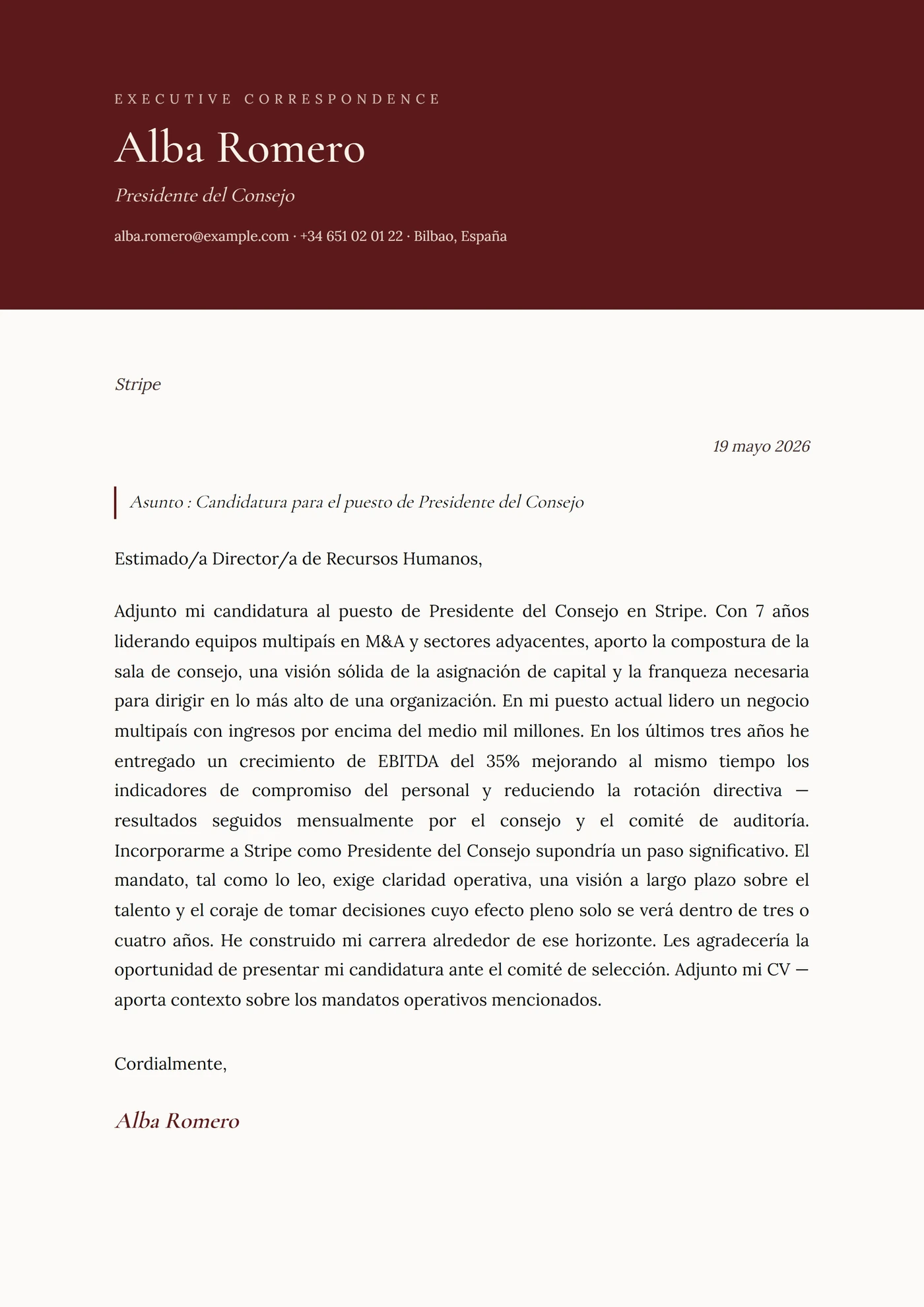 Burdeos — Plantillas de cartas de presentación