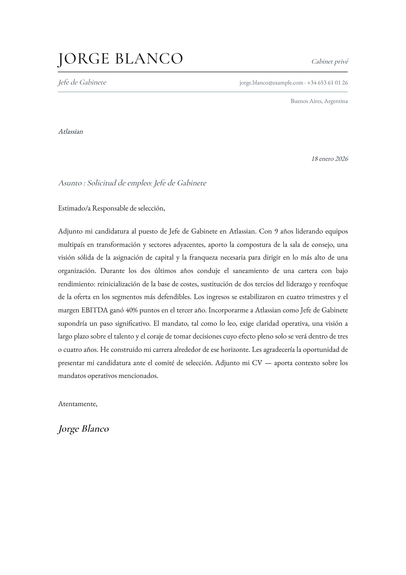 Cabinet — Plantillas de cartas de presentación