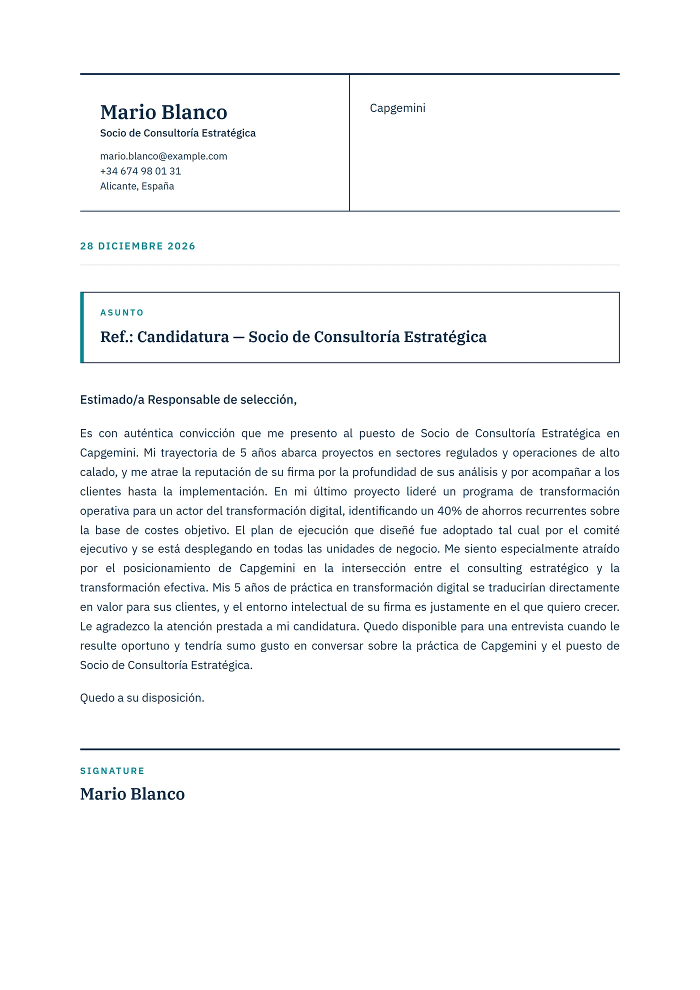 Exec Consultoría — Plantillas de cartas de presentación