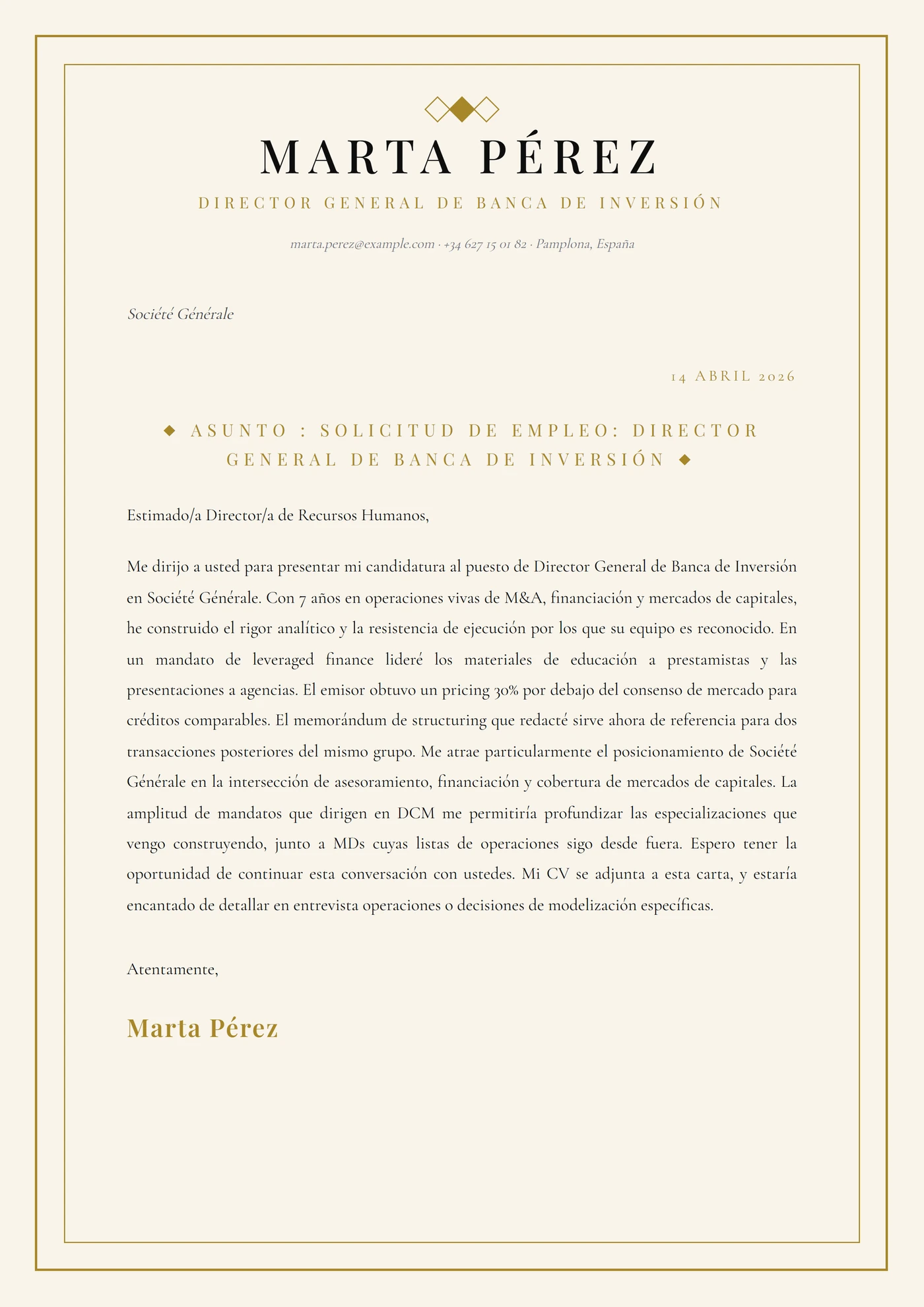 Ejecutiva déco — Plantillas de cartas de presentación