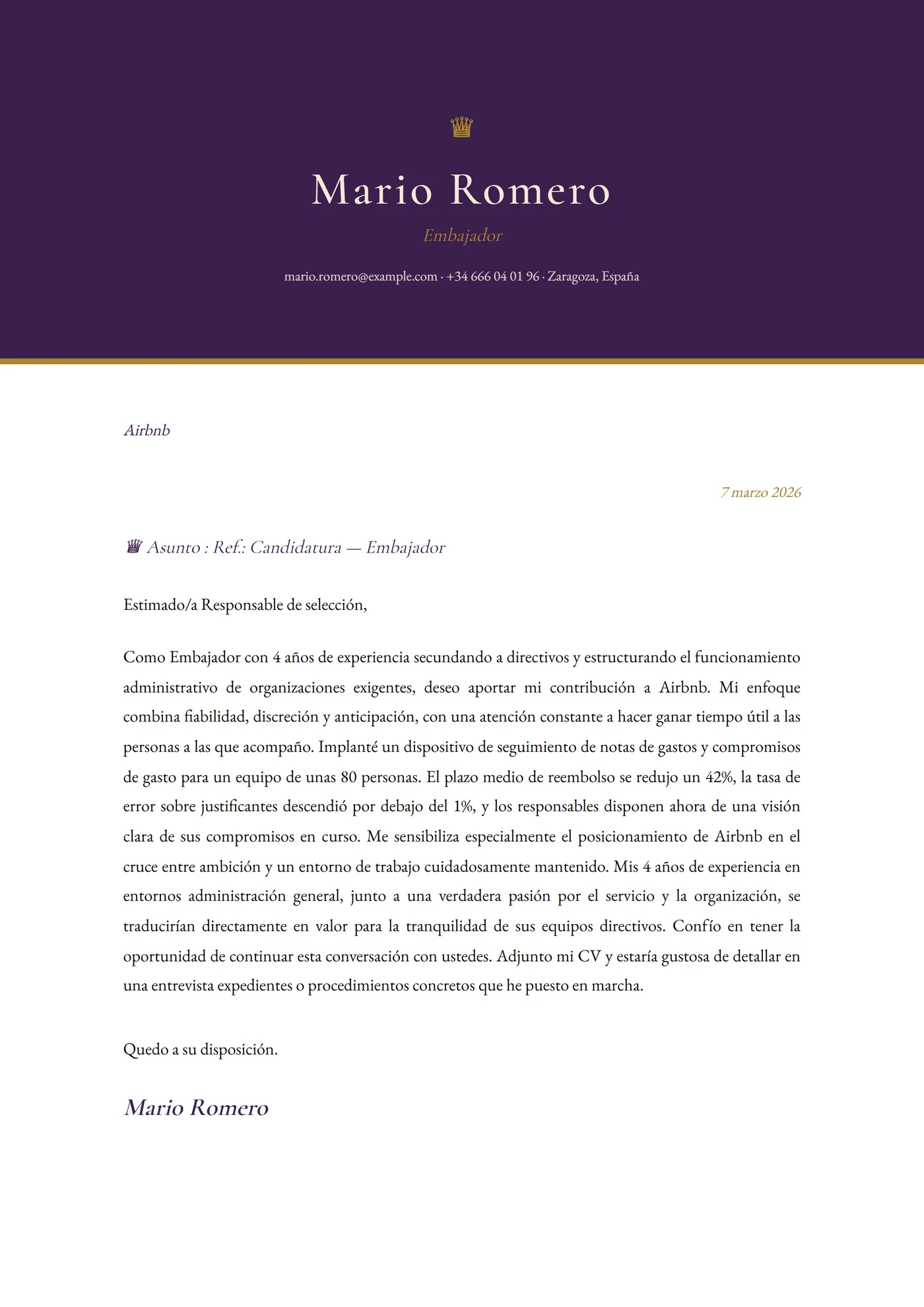 Imperial — Plantillas de cartas de presentación