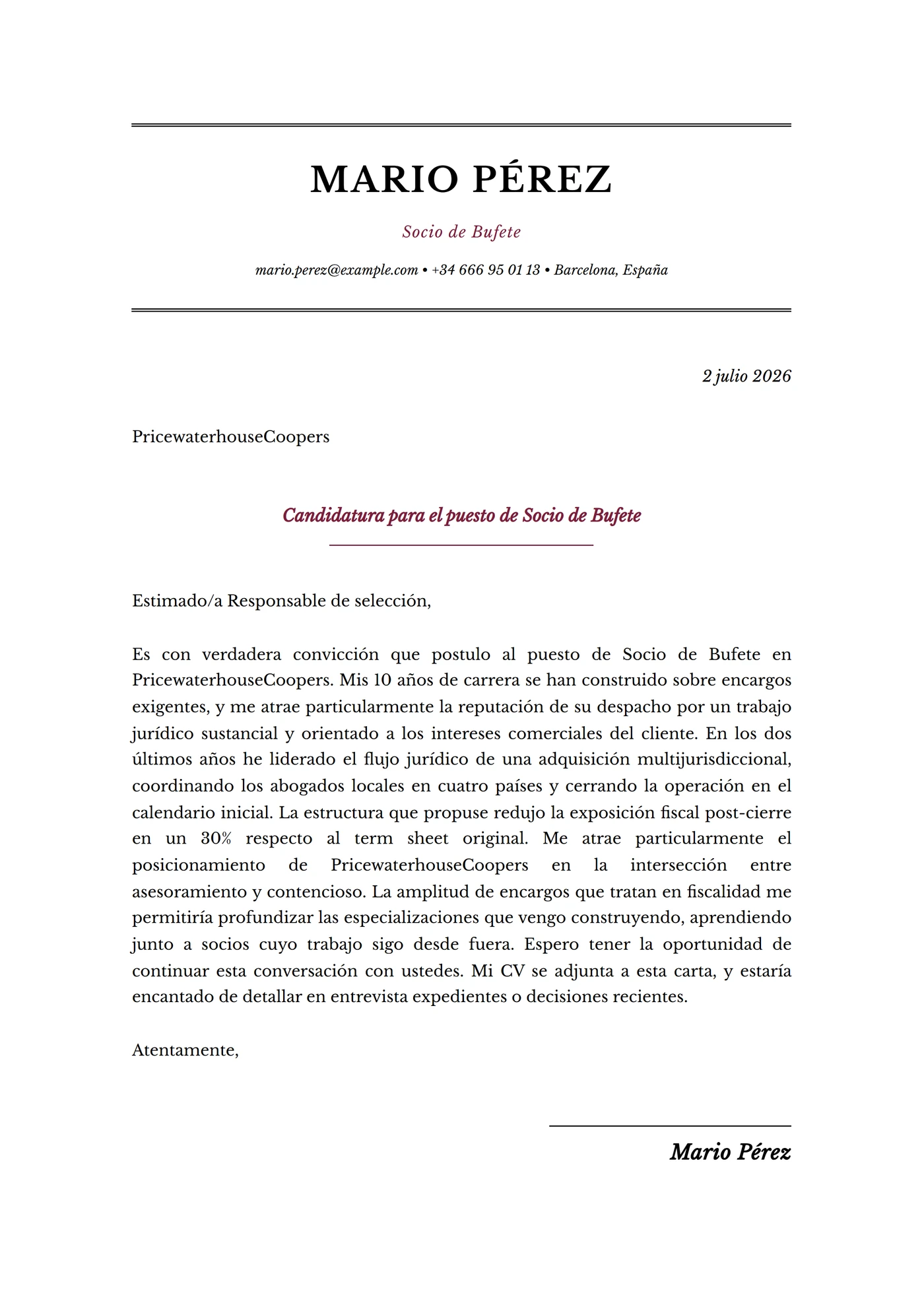 Exec Bufete — Plantillas de cartas de presentación