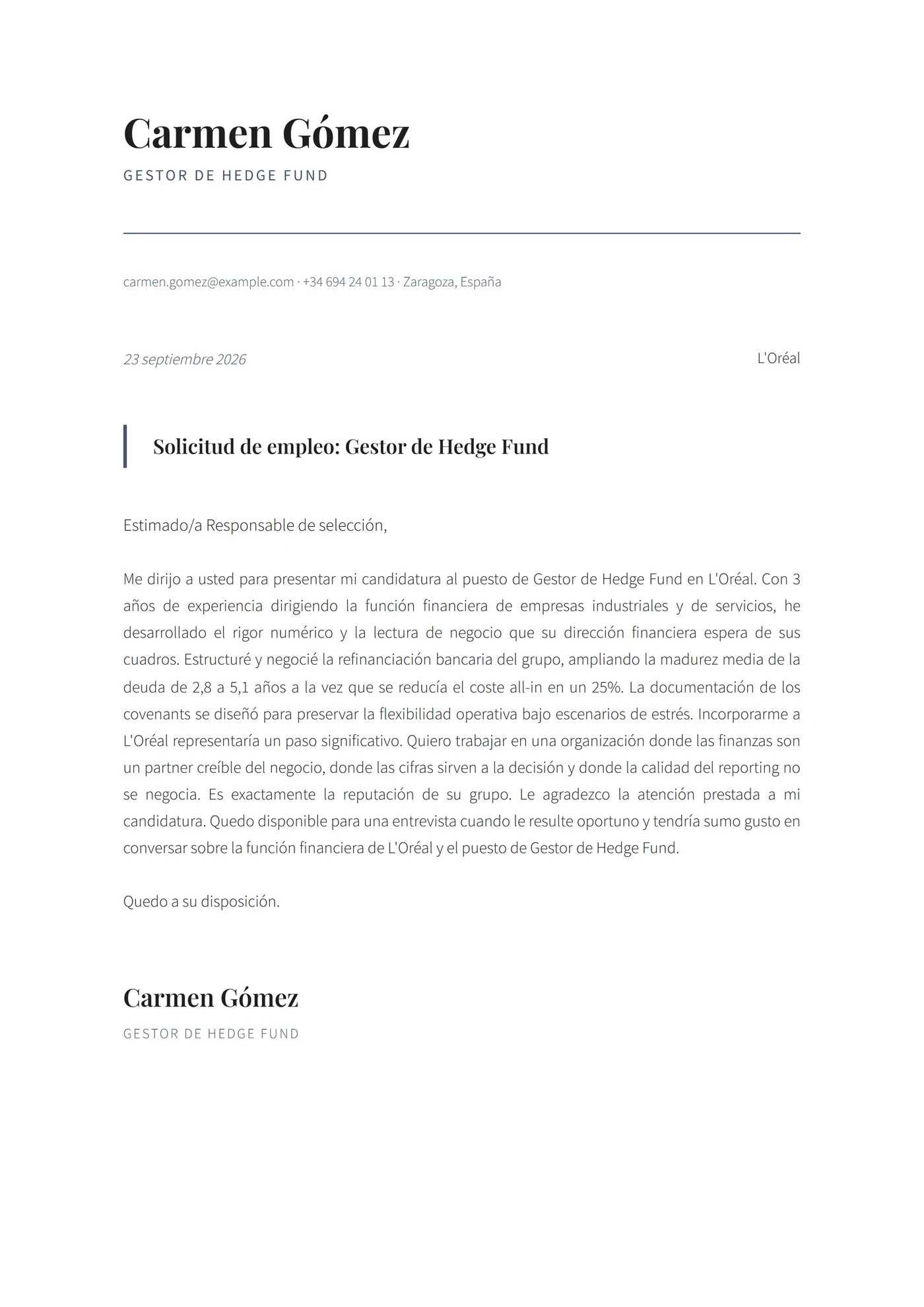Exec Finanzas Moderna — Plantillas de cartas de presentación