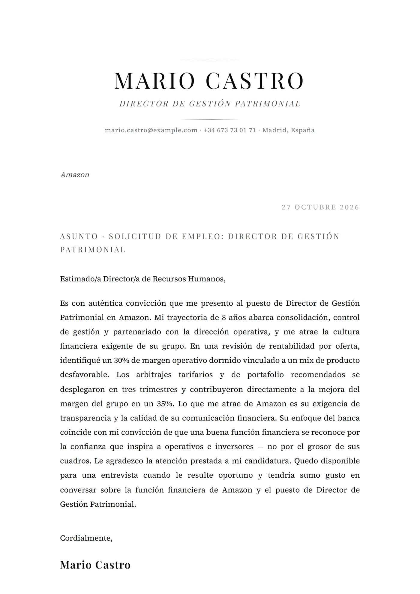 Platino — Plantillas de cartas de presentación