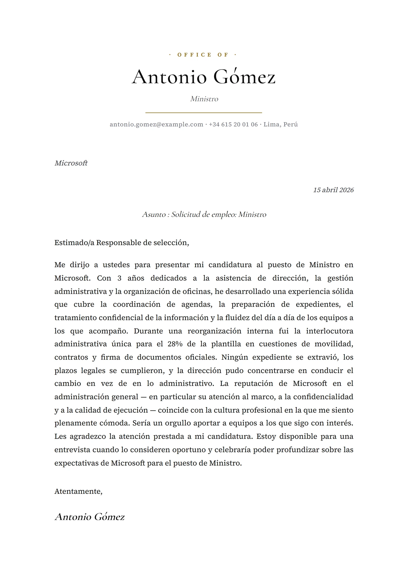 Presidencial — Plantillas de cartas de presentación