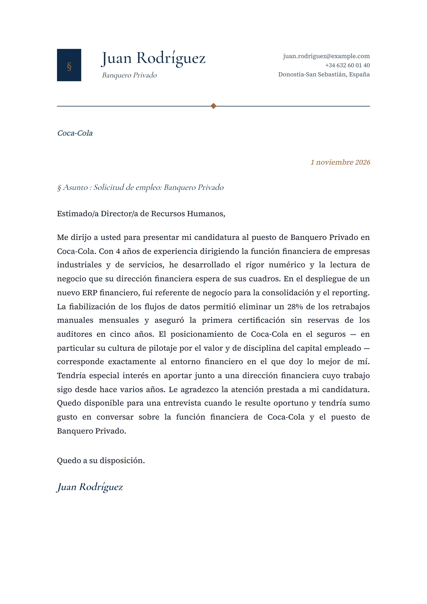 Banca privada — Plantillas de cartas de presentación