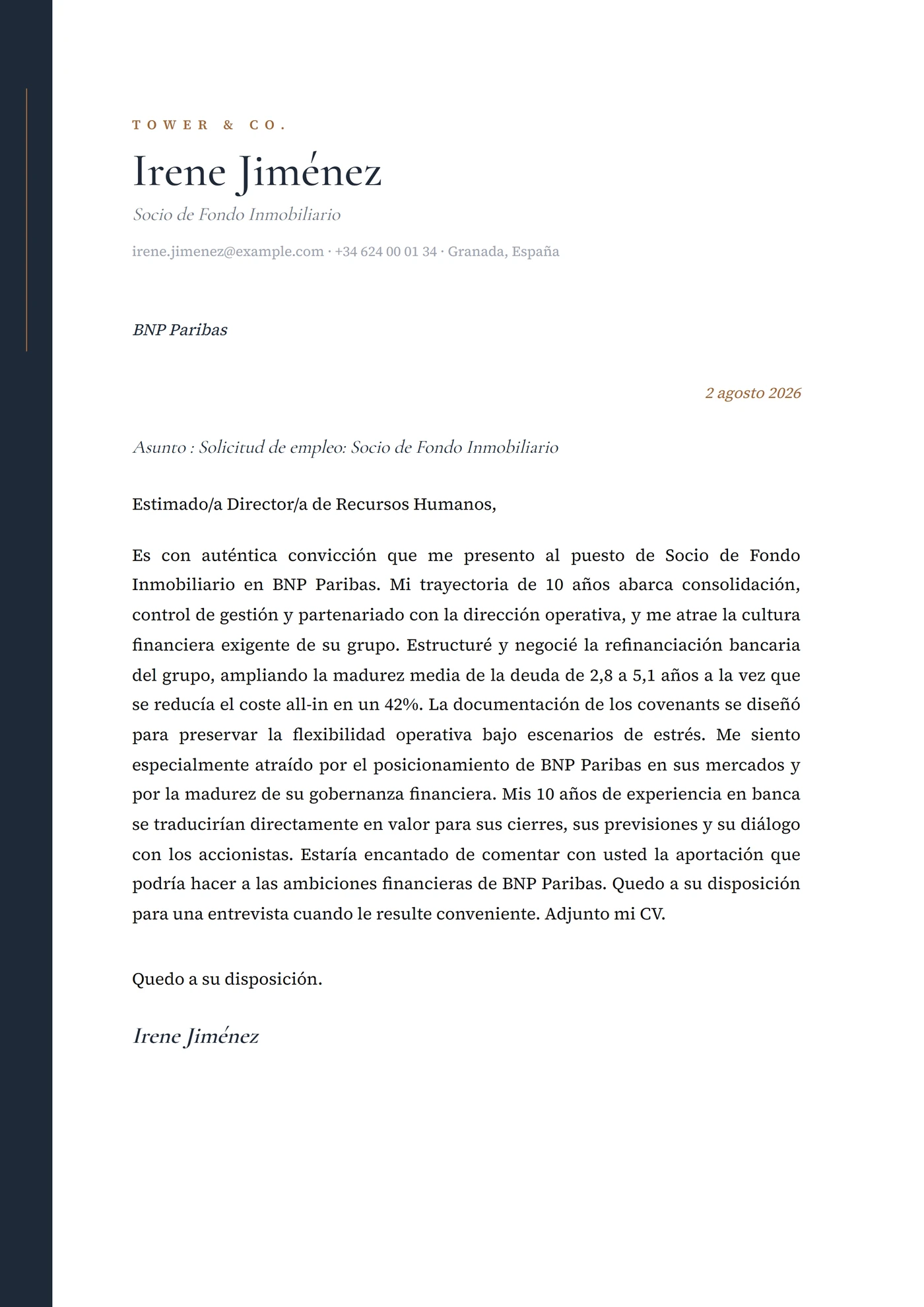 Torre — Plantillas de cartas de presentación