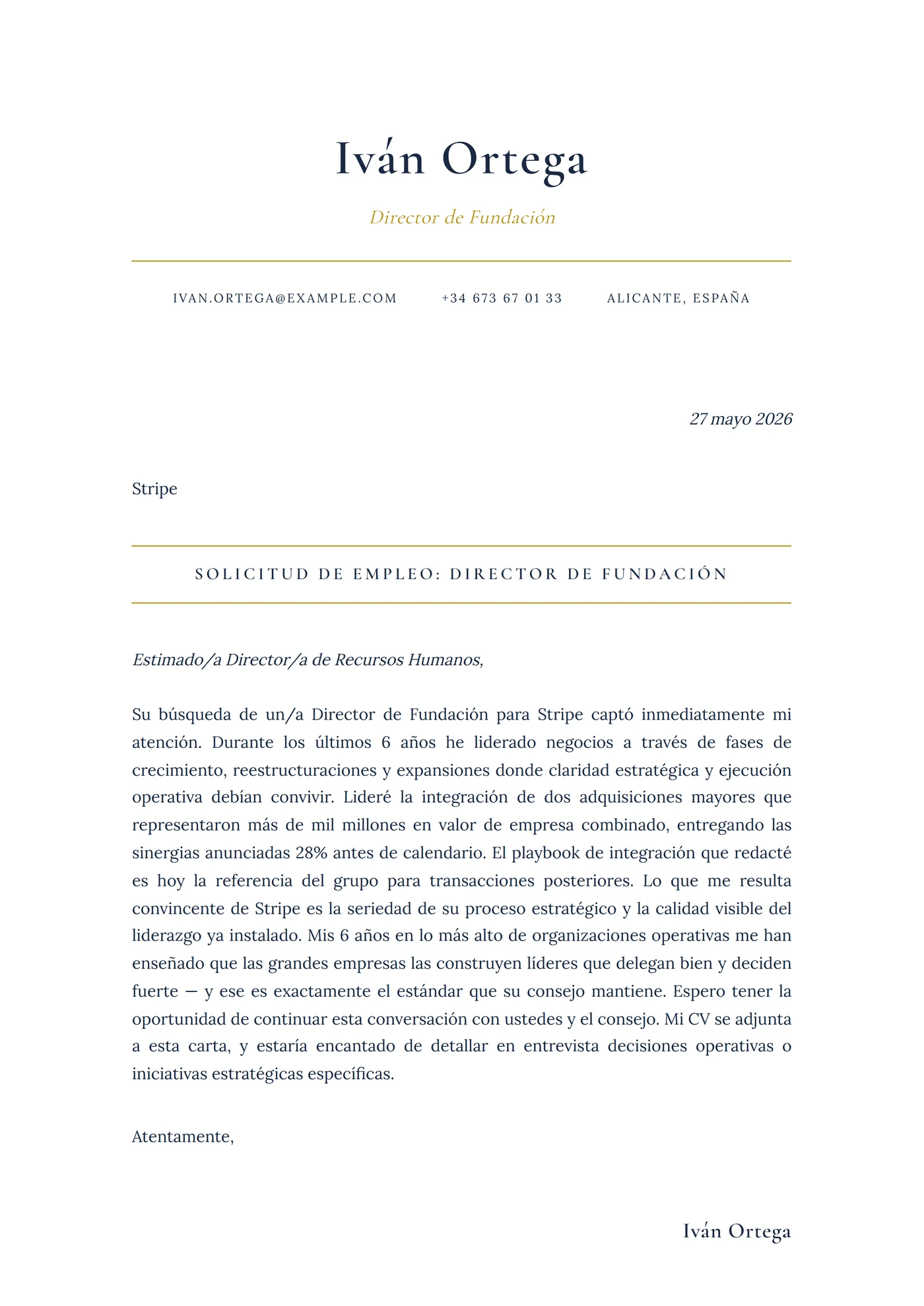 Exec Tradición — Plantillas de cartas de presentación