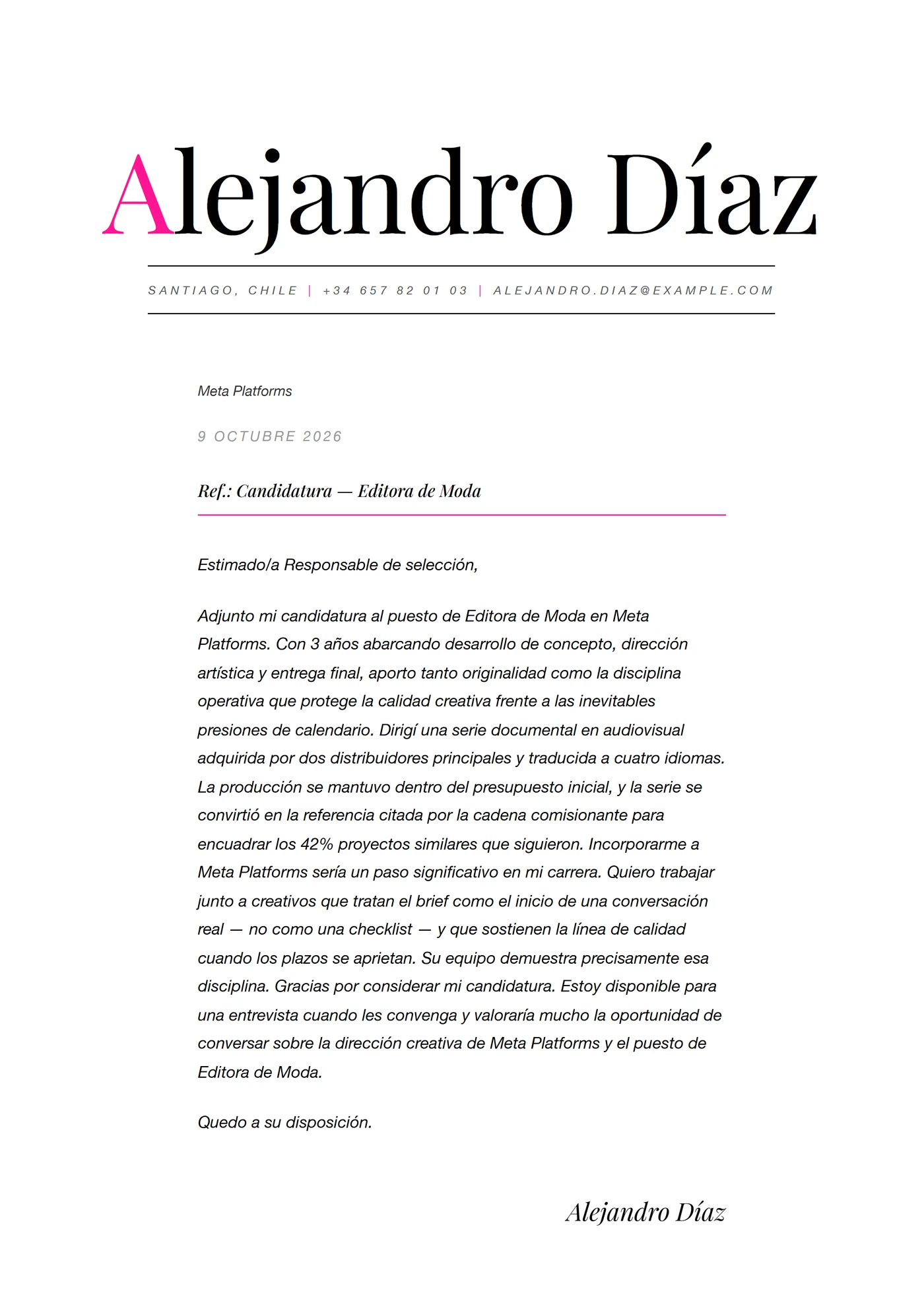Editorial moda — Plantillas de cartas de presentación