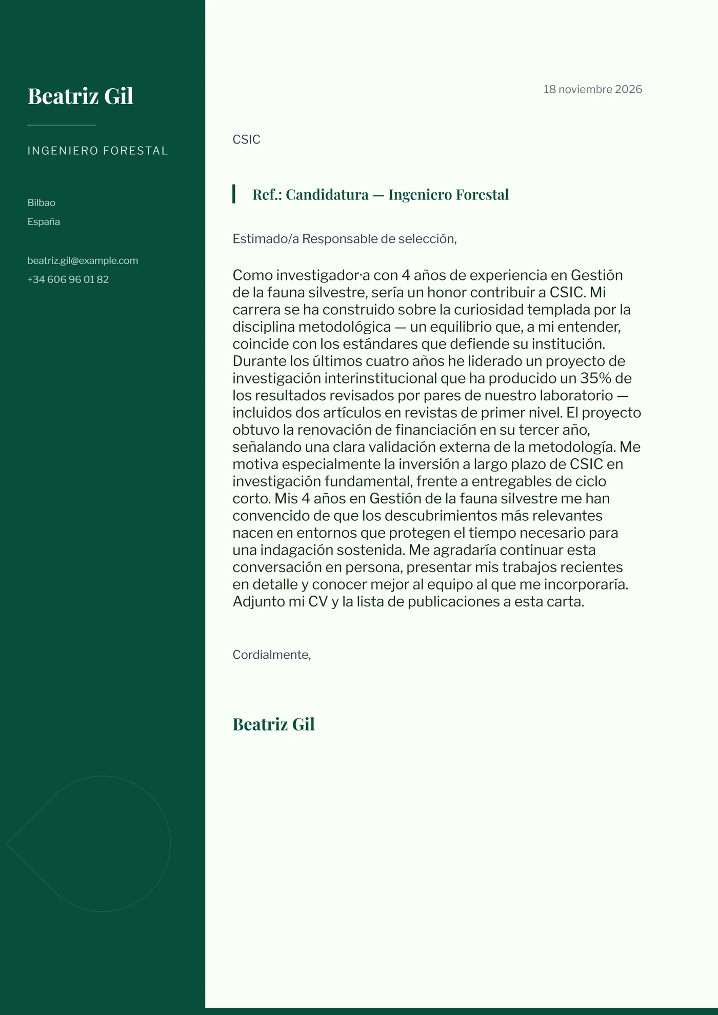 Dosel forestal — Plantillas de cartas de presentación