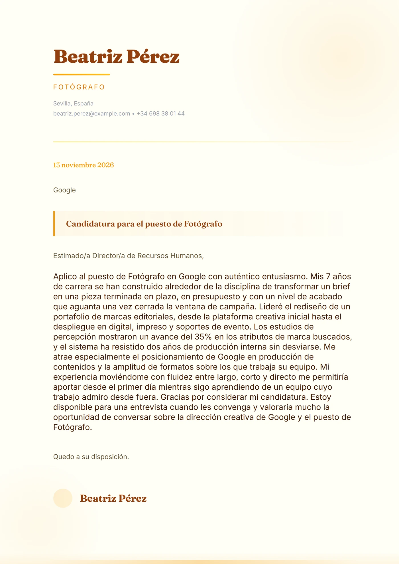 Hora dorada — Plantillas de cartas de presentación