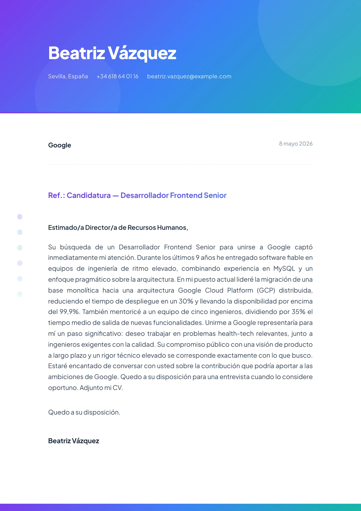 Flujo Degradado — Plantillas de cartas de presentación