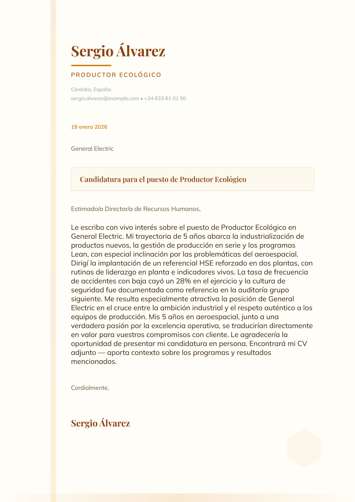 Miel ámbar — Plantillas de cartas de presentación