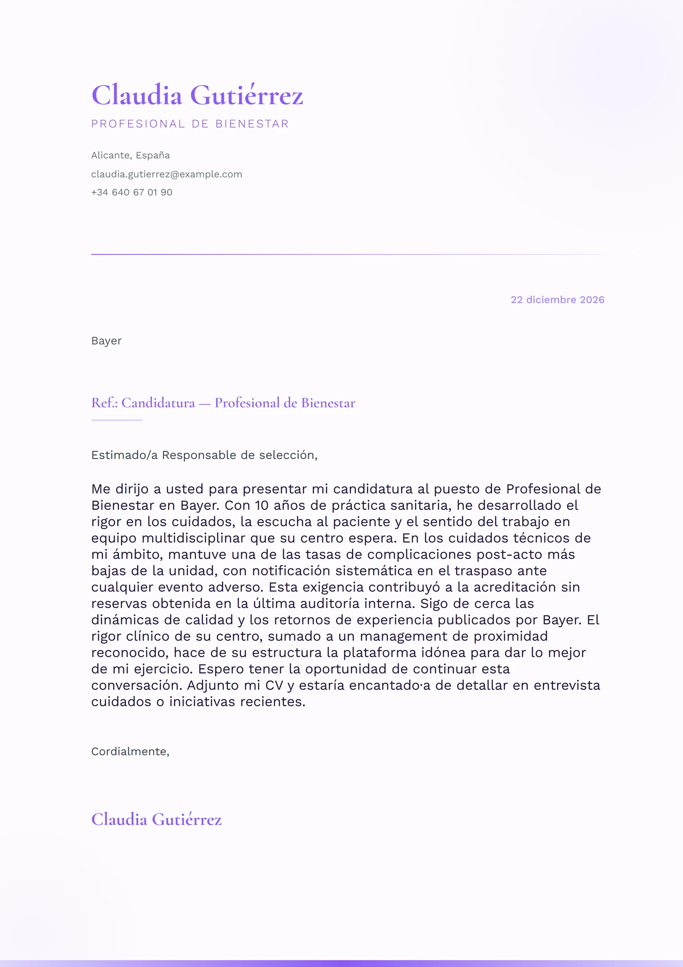 Bruma lavanda — Plantillas de cartas de presentación