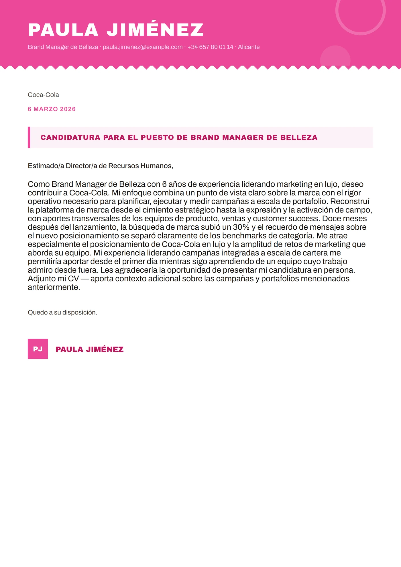 Magenta pop — Plantillas de cartas de presentación