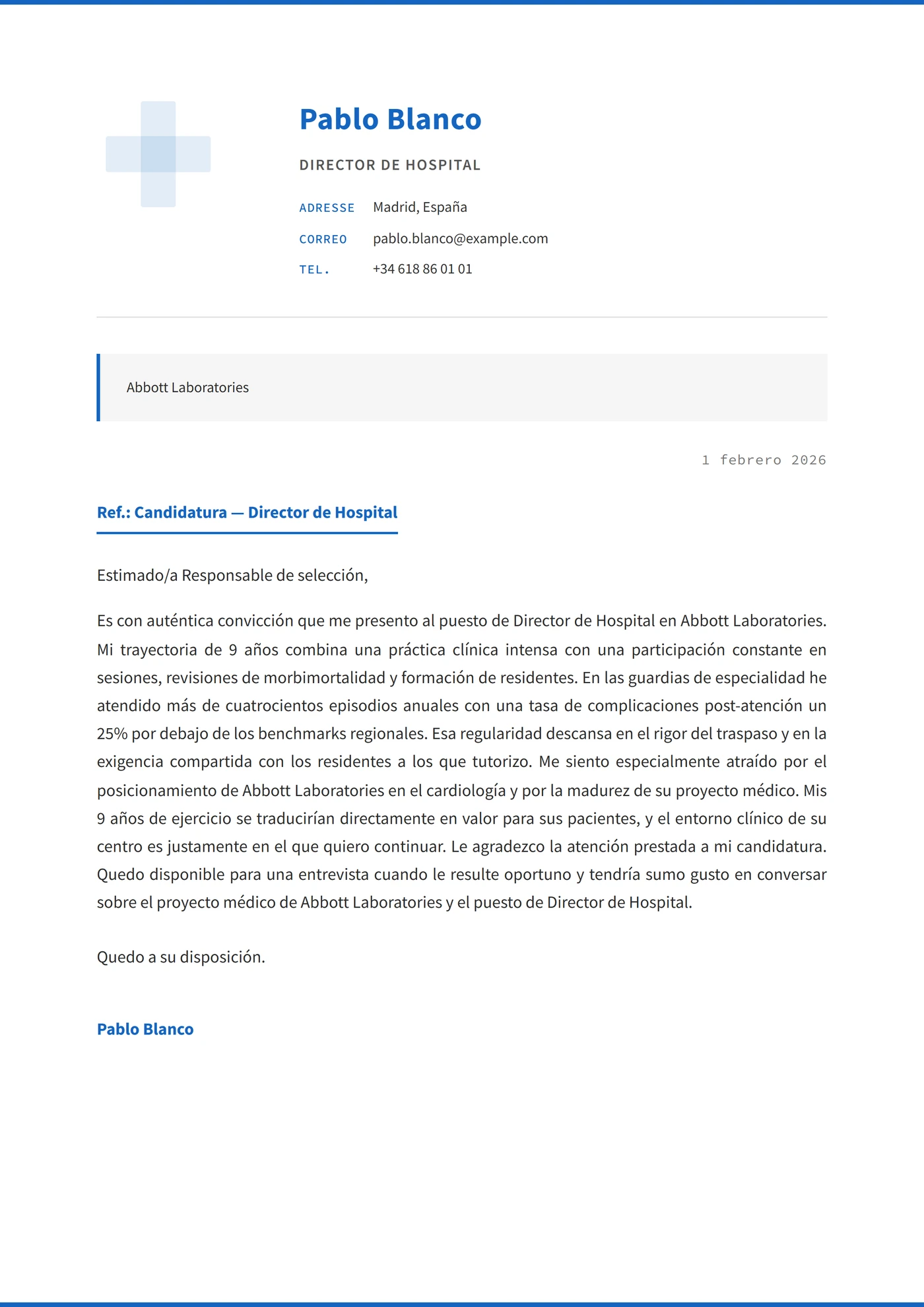 Precisión médica — Plantillas de cartas de presentación