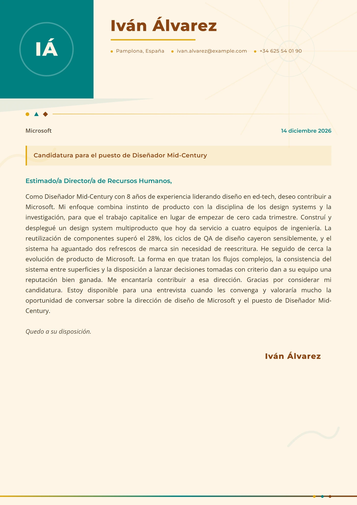 Mid-century — Plantillas de cartas de presentación