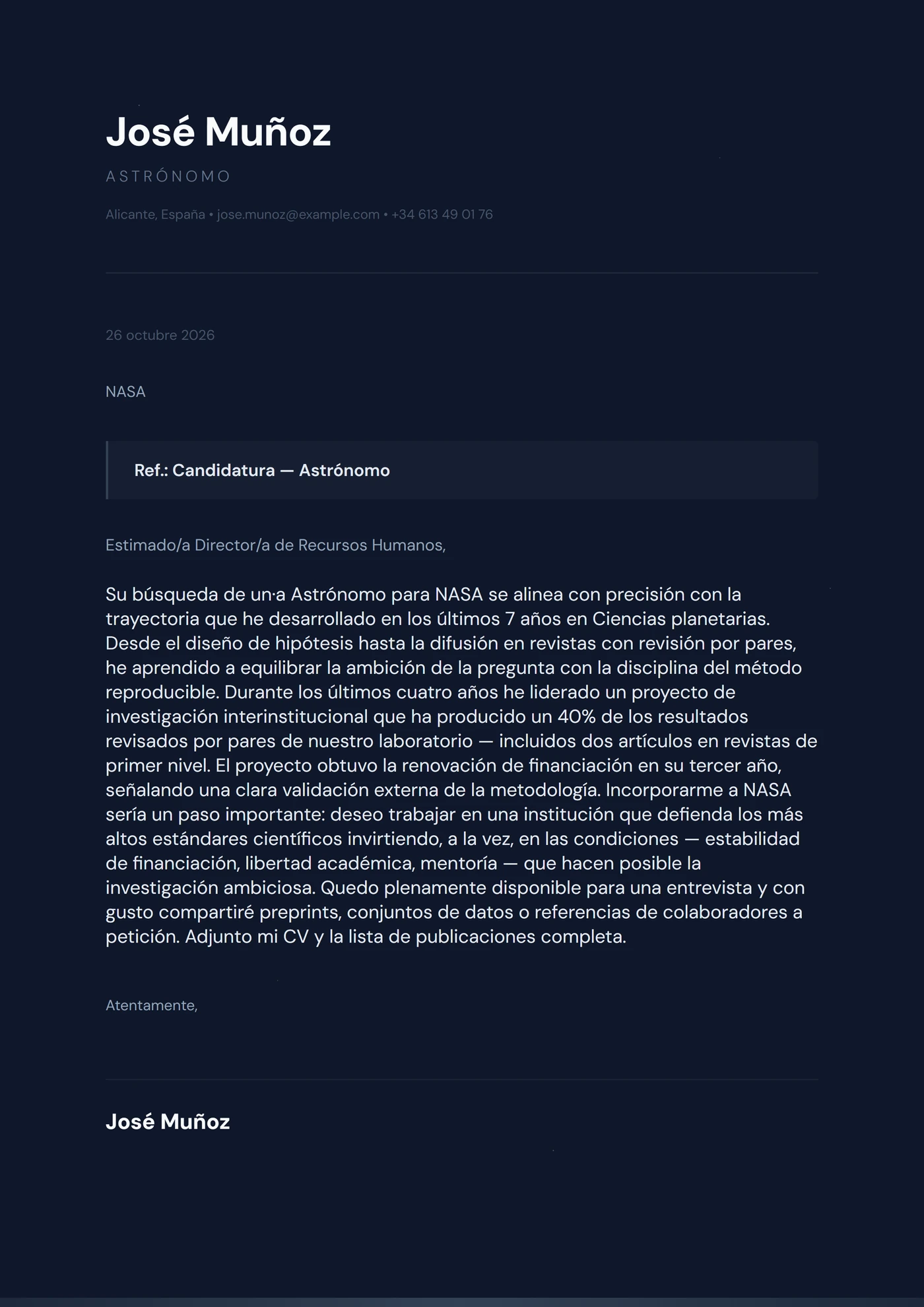 Azul medianoche — Plantillas de cartas de presentación