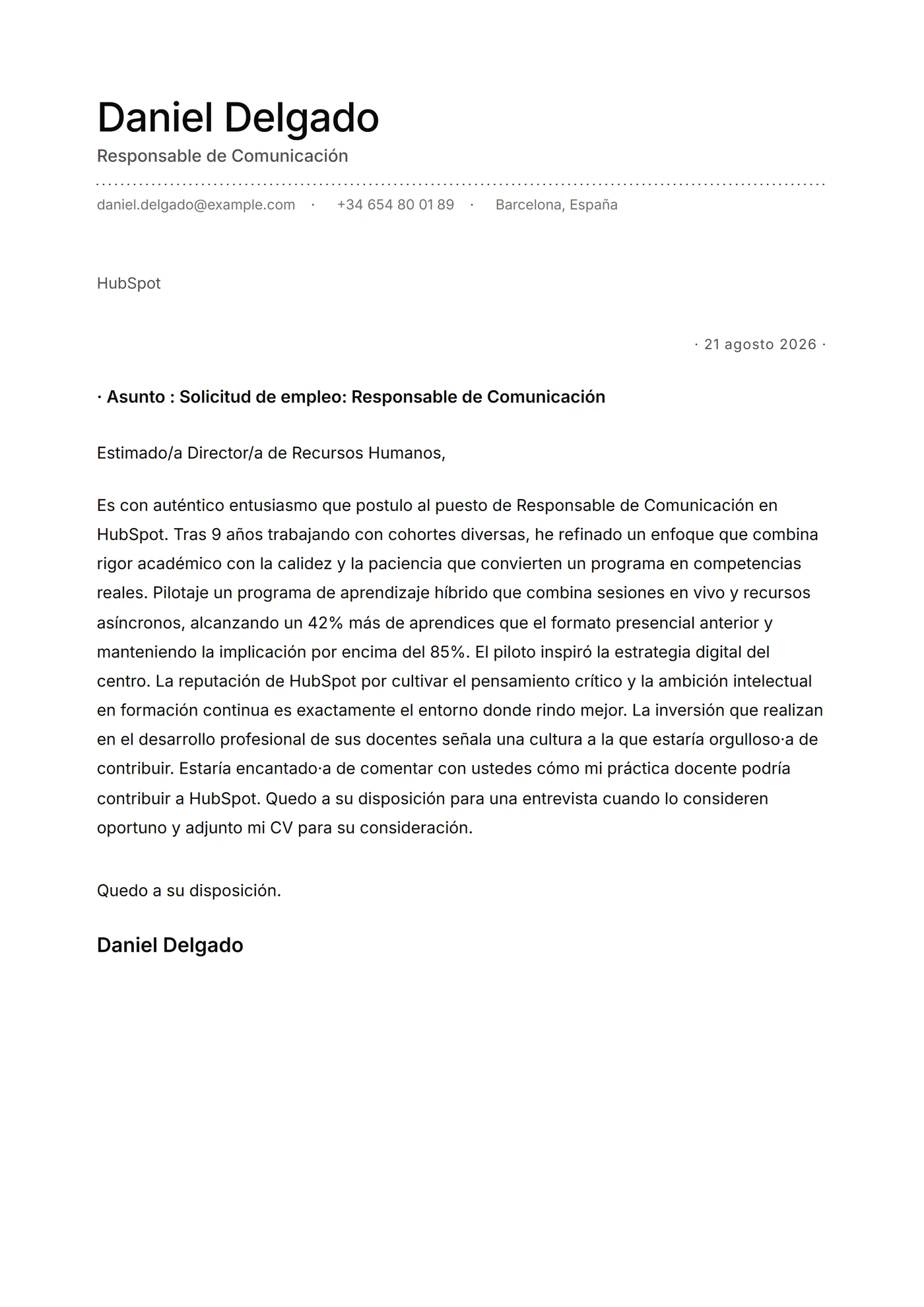 Minimal punteado — Plantillas de cartas de presentación