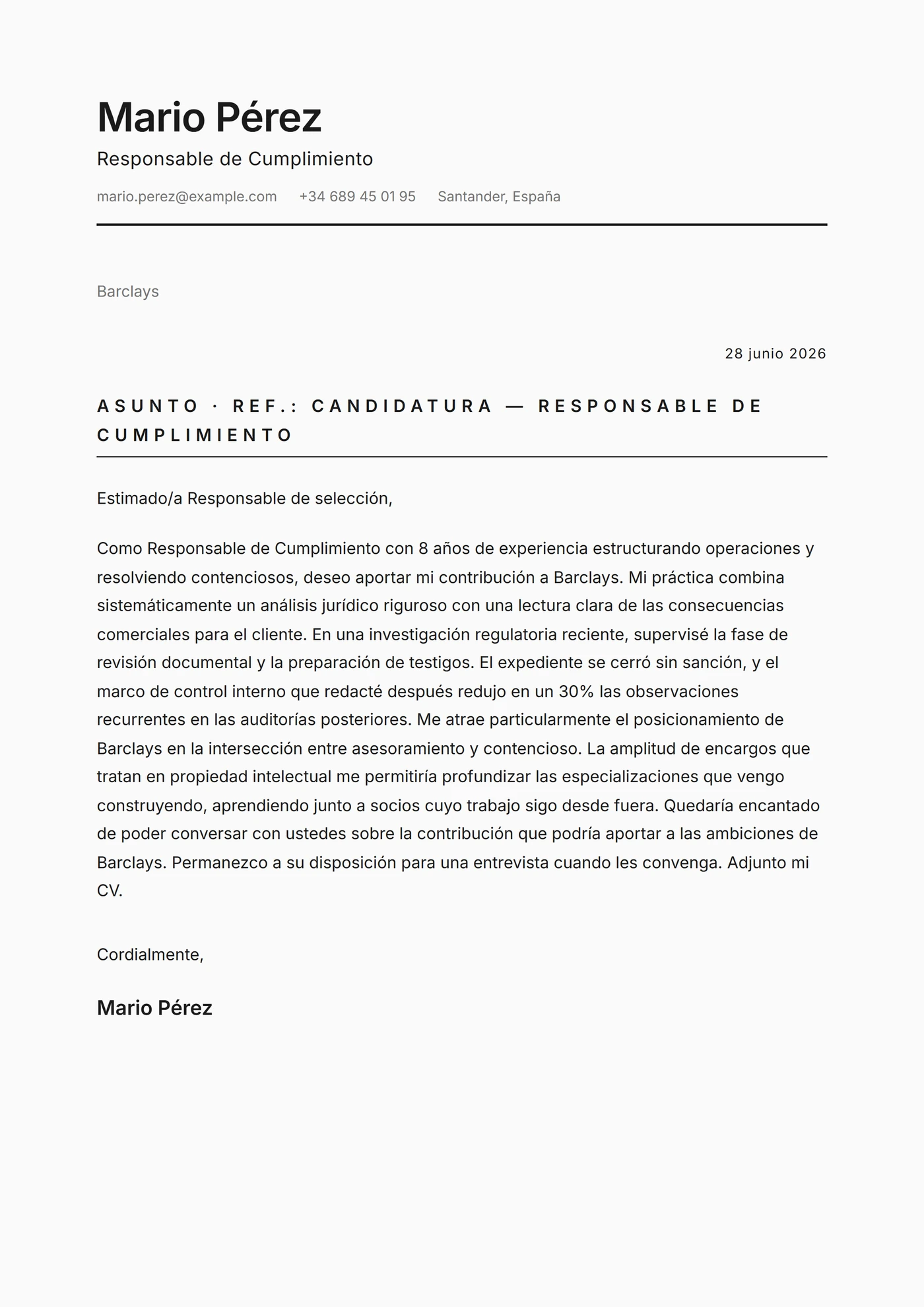 Minimal monocromo — Plantillas de cartas de presentación
